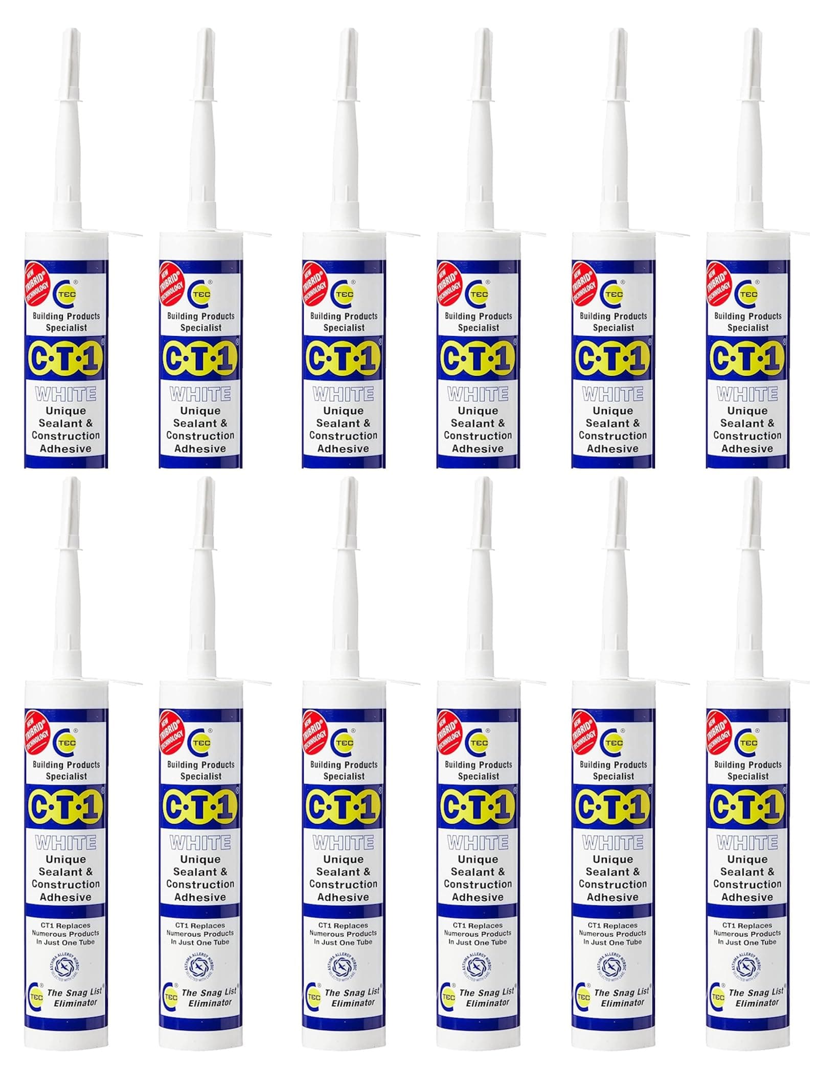 Building Sealant & Adhesive Snag Tube 290ml for Virtually Any Material (White 12 Pack)