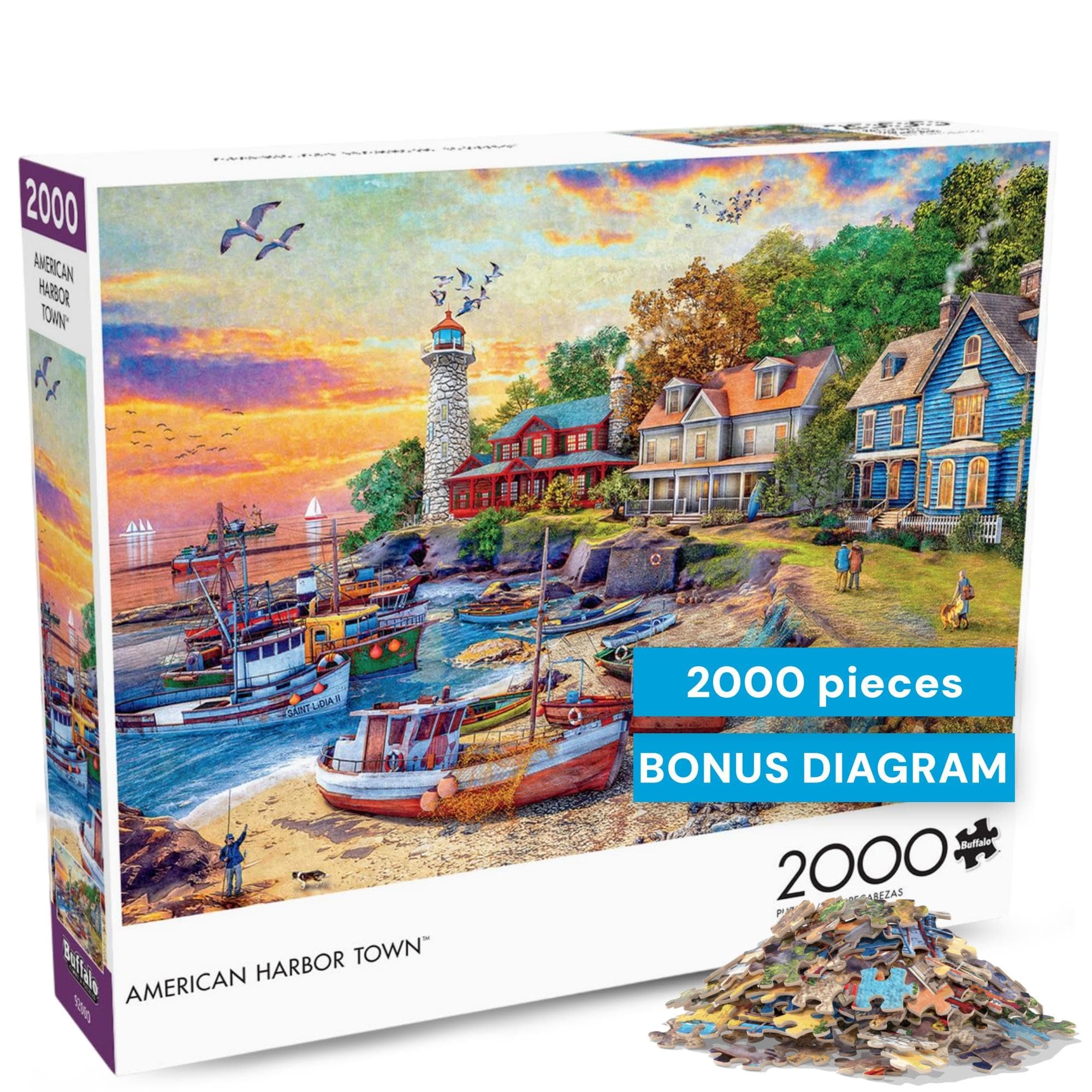 American Harbor Town by Dominic Davison 2000 Piece Jigsaw Puzzle for Adults - Challenging Puzzle Perfect for Game Nights - Finished Size is 38.5 x 26.5 – Precision-Cut Pieces