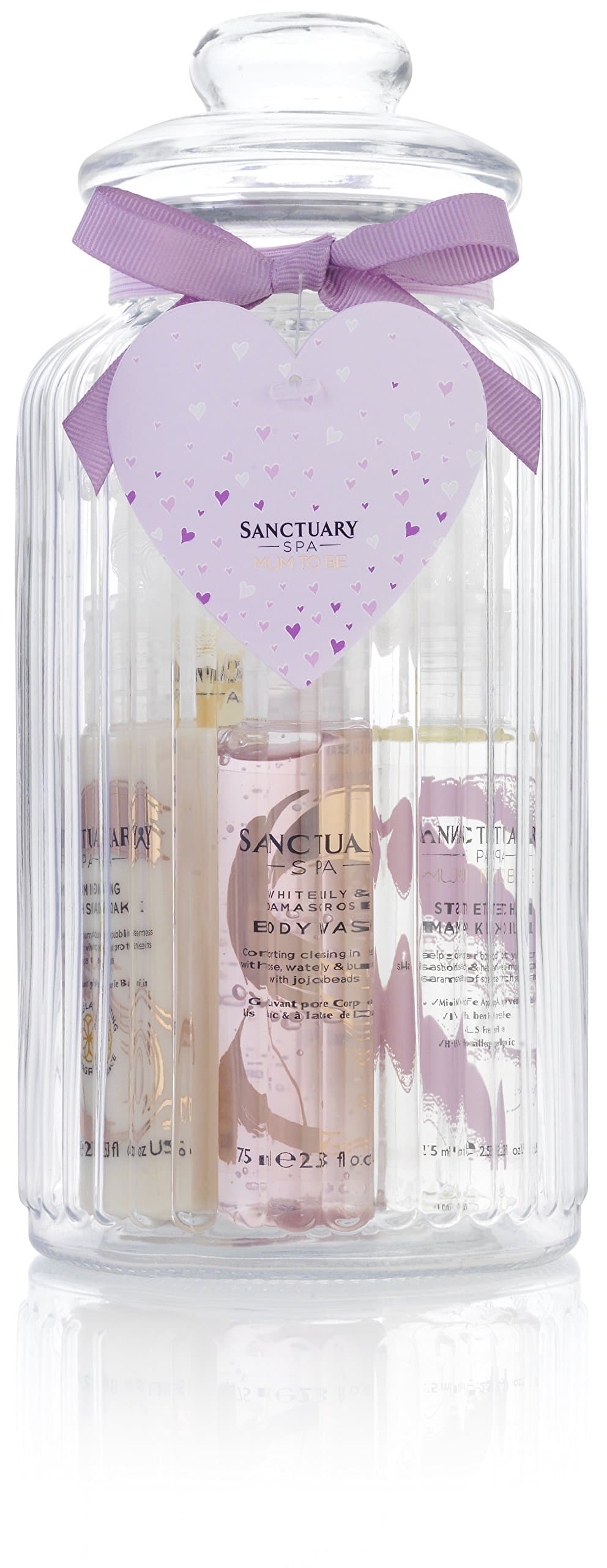 Sanctuary Spa Baby Shower Gift Set, New Mum Pamper Jar with Stretch Mark Oil, Shower Gel, Hand Cream and Bubble Bath