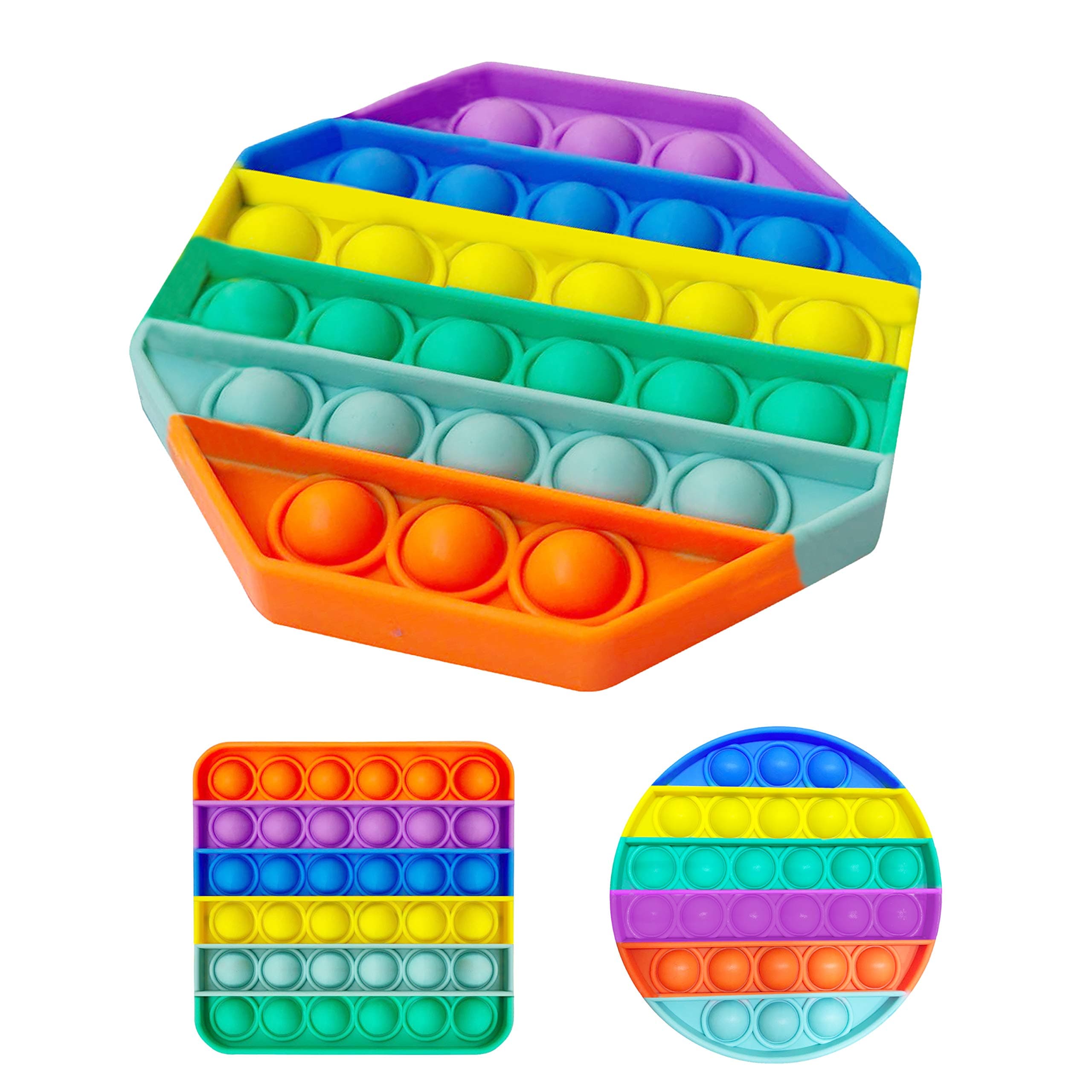 Push pop Bubble Sensory Fidget Toy, Autism Special Needs Stress Reliever Anxiety Relief Toy, Silicone Squeeze Sensory Toys for Kids and Adults (Octagonal Multicolor)