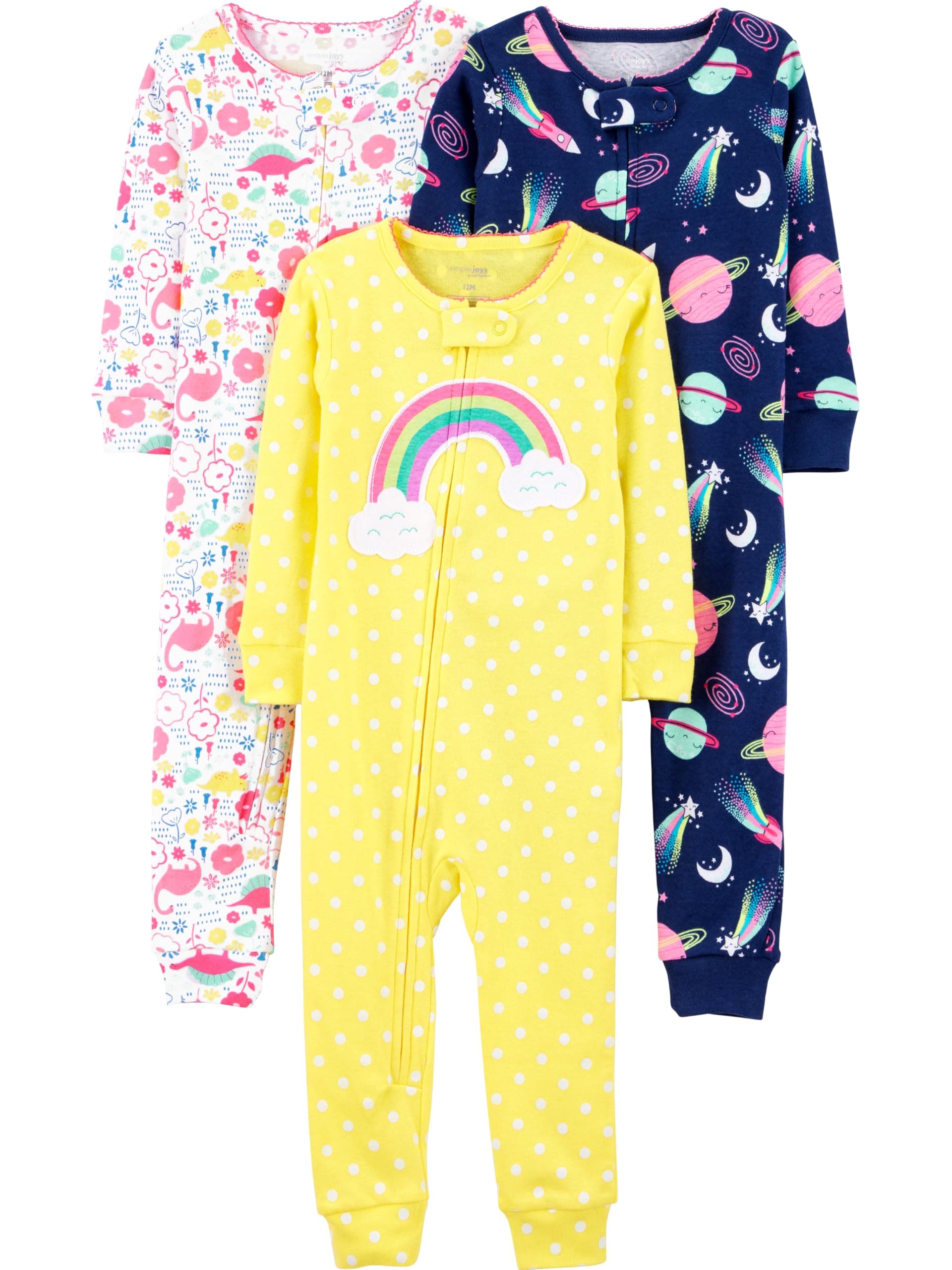 Simple Joys by Carter's Toddlers and Baby Girls' Snug-Fit Footless Cotton Pajamas, Pack of 3