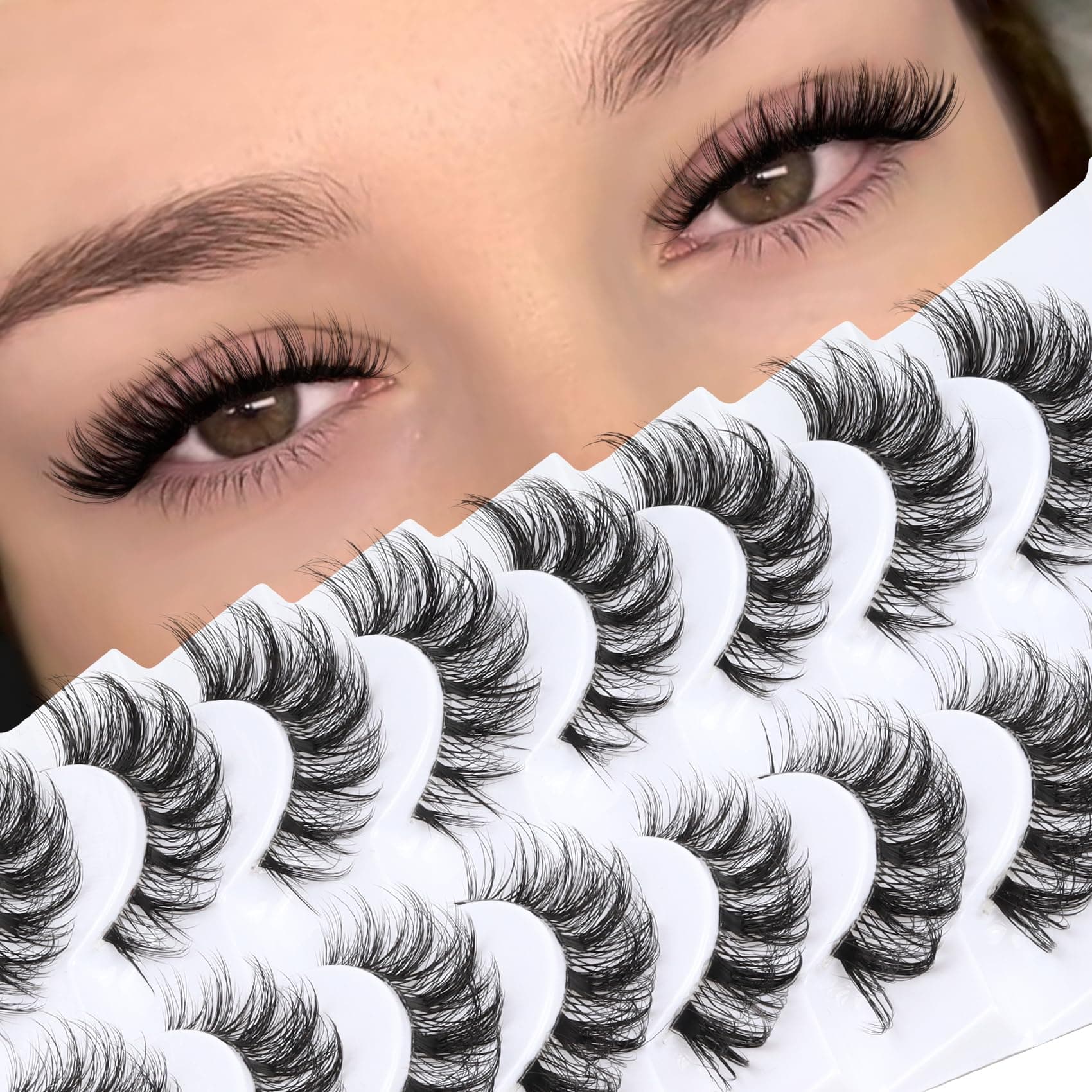 Veleasha Russian Strip Lashes with Clear Band Looks Like Eyelash Extensions D Curl Lash Strips 10 Pairs Pack (DT11)