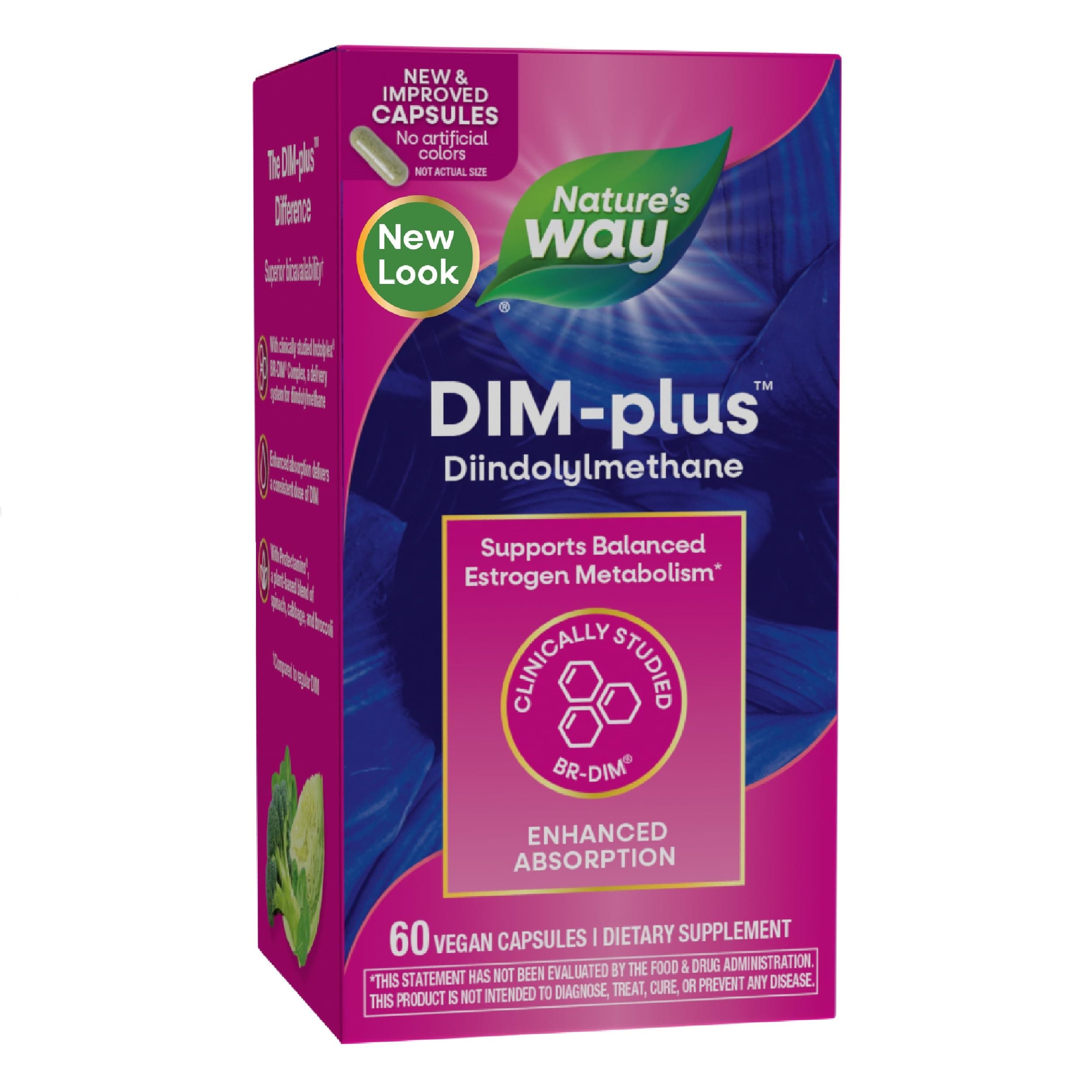 Nature's Way DIM-Plus, DIM Supplement, Supports Balanced Estrogen Metabolism*, Supports Estrogen Hormone Balance*, Diindolylmethane, 60 Vegan Capsules