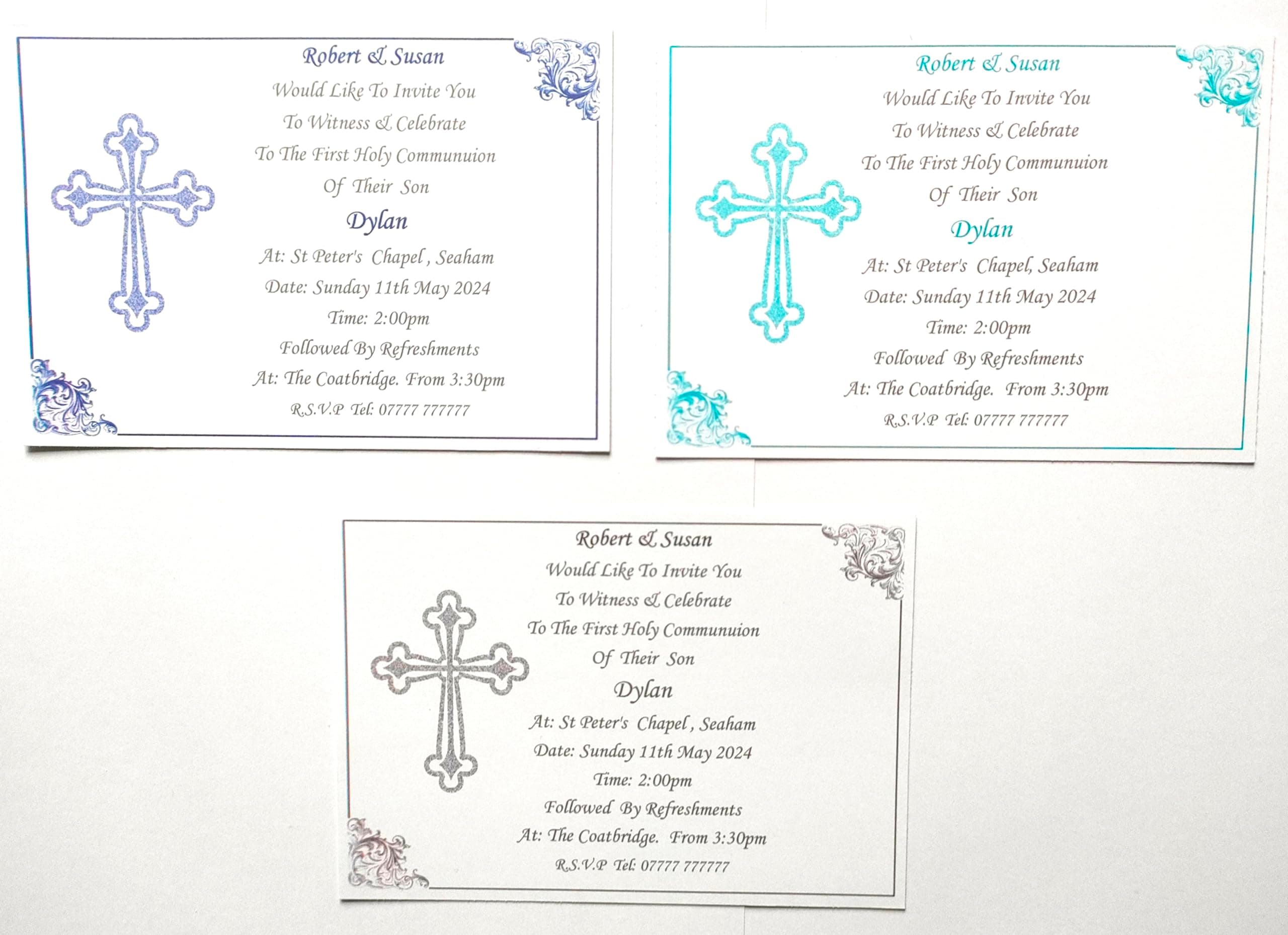 Personalised Boy or Girl First Holy Communion or Confirmation Invitations Design (A) 3 Colours to Choose From.. 25, 32, 40 or 50 Invitations + Free Envelopes