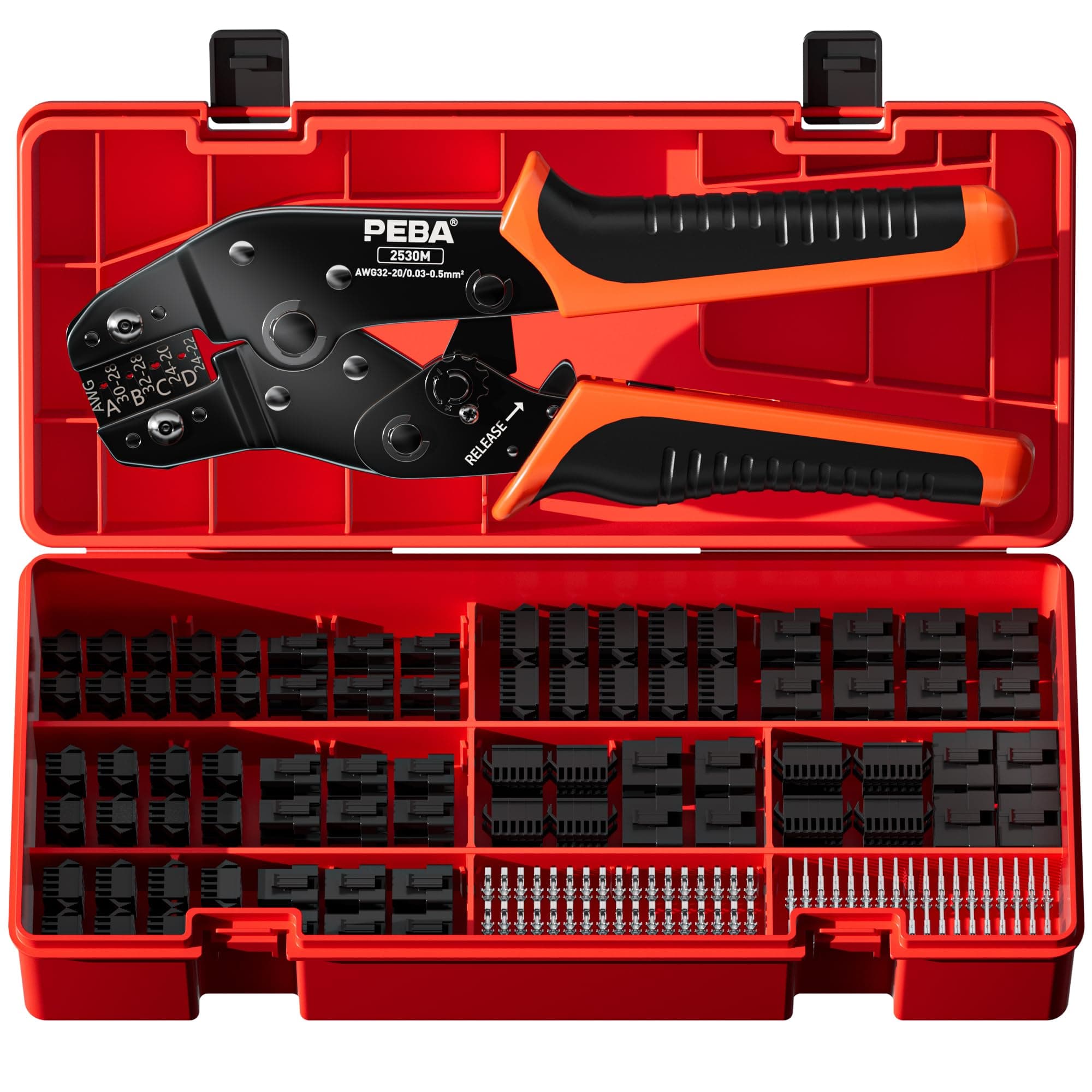 PEBA Crimper Connector kit, PEBA Crimping Tools AWG 30-20 with 920pcs 2.5mm Pitch 2 3 4 5 6 7 Pin JST SM Connector Male&Femal Plug Housing Connectors Adapter Assortment Kit, Crimp Terminals