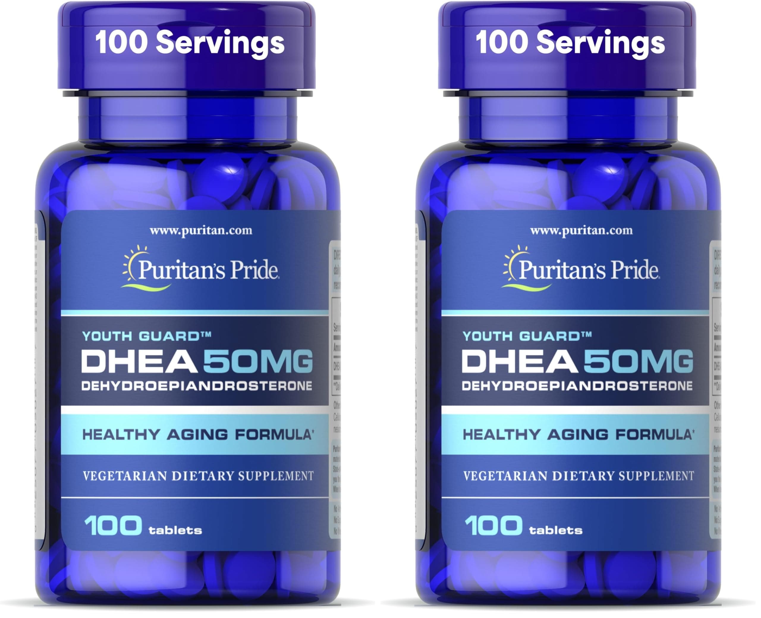 Puritan's Pride Youth Guard™ DHEA for Women and Men 50mg, Dietary Supplement for Healthy Aging, 3 Month Supply, 100 Tablets (Pack of 2)