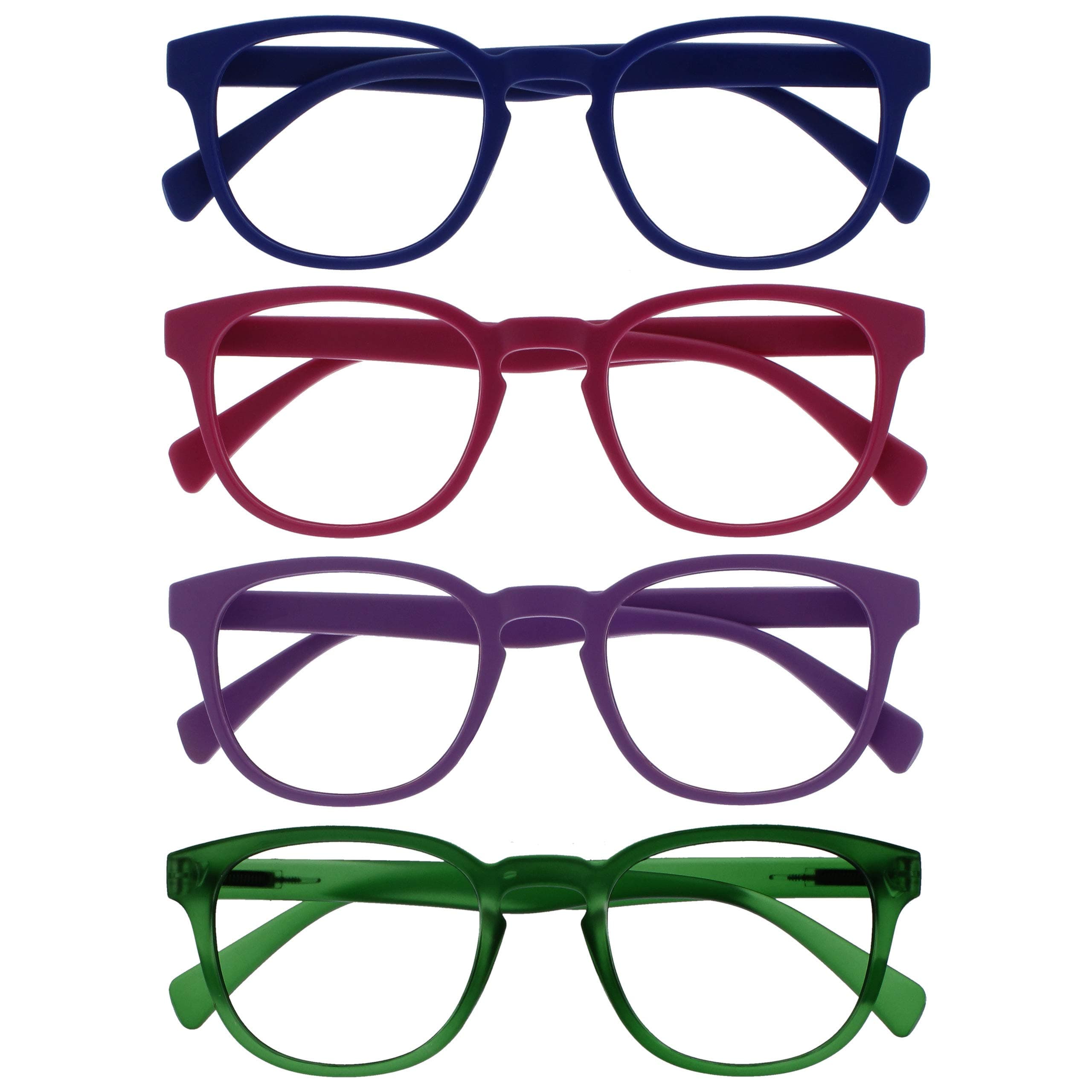 POP Reading Glasses for Women Men,Scratch Resistant Round Matt Frame with Spring Hinges, Blue, Pink, Purple, Green +2.50 (Pack of 4)