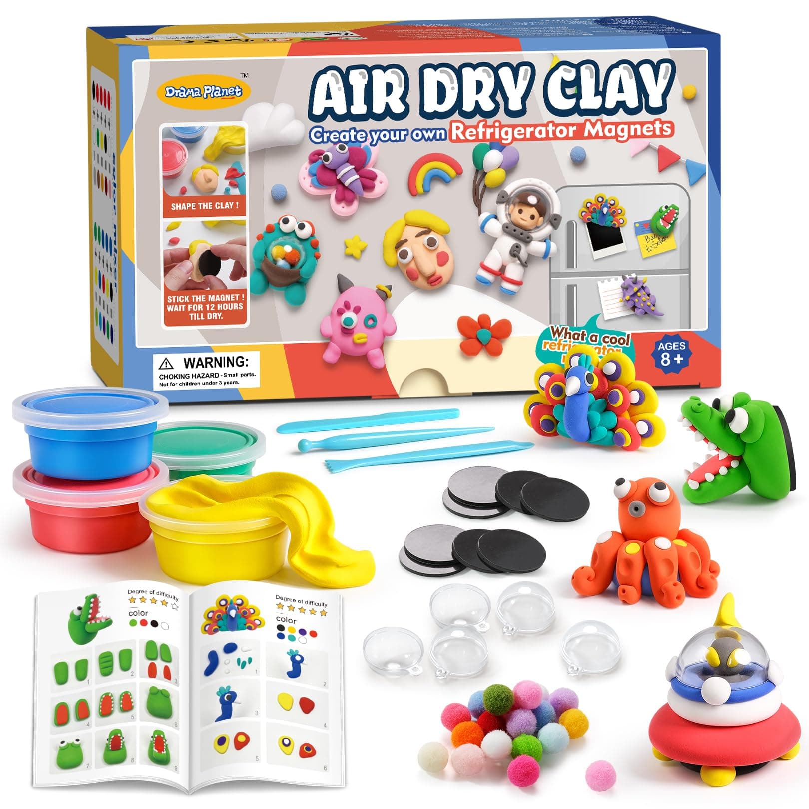 Air Dry Clay Kit for Kids, Create Your Own Refrigerator Magnets with Modeling Clay, Art Activity Set, Craft Project Gifts for Boys & Girls