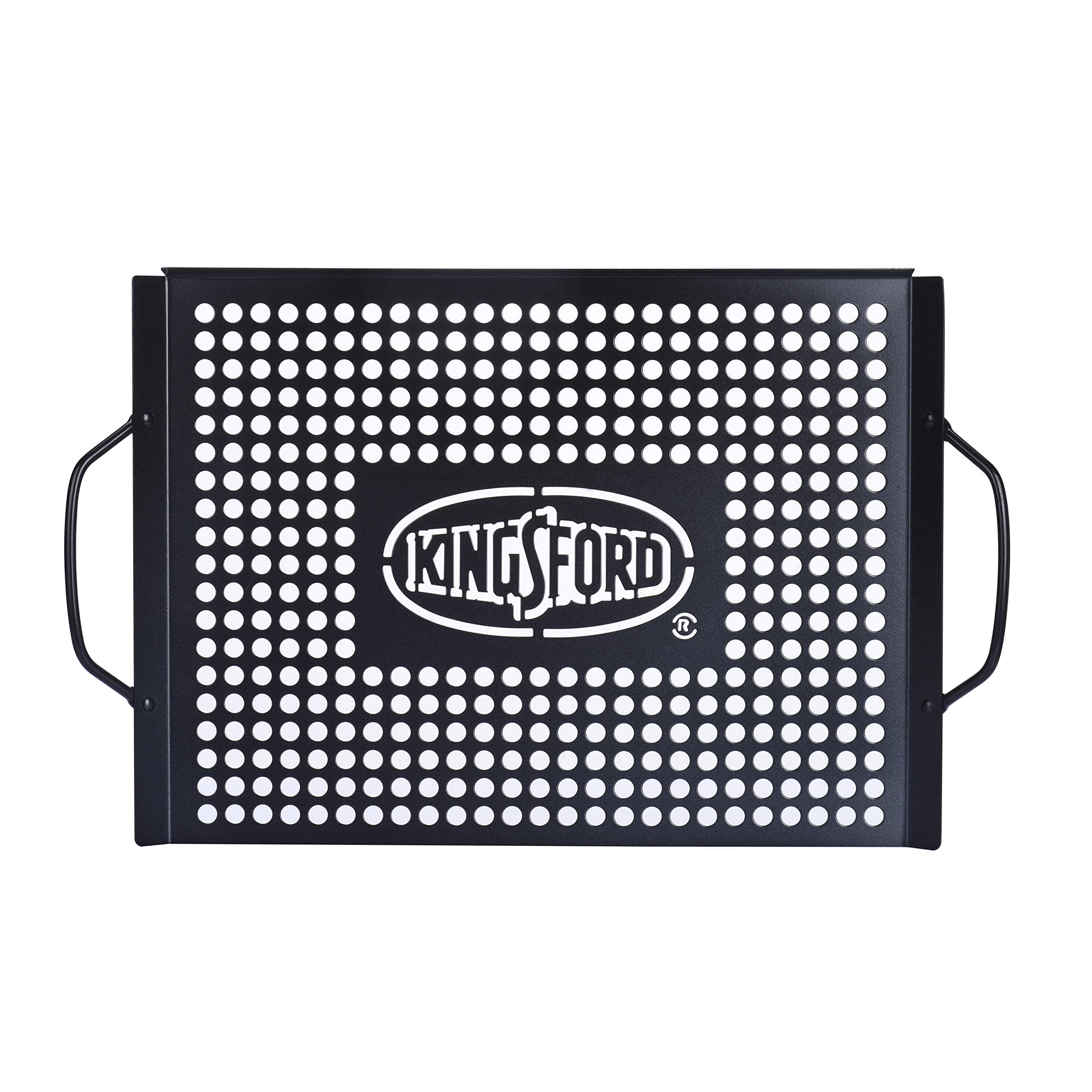 Non-Stick Grill Topper Pan, Heavy Duty Carbon Steel BBQ Grilling Tray with Handles, Perforated Surface Helps Keep Small Foods from Falling Through Grates, 15.55 x 11.05 Inch