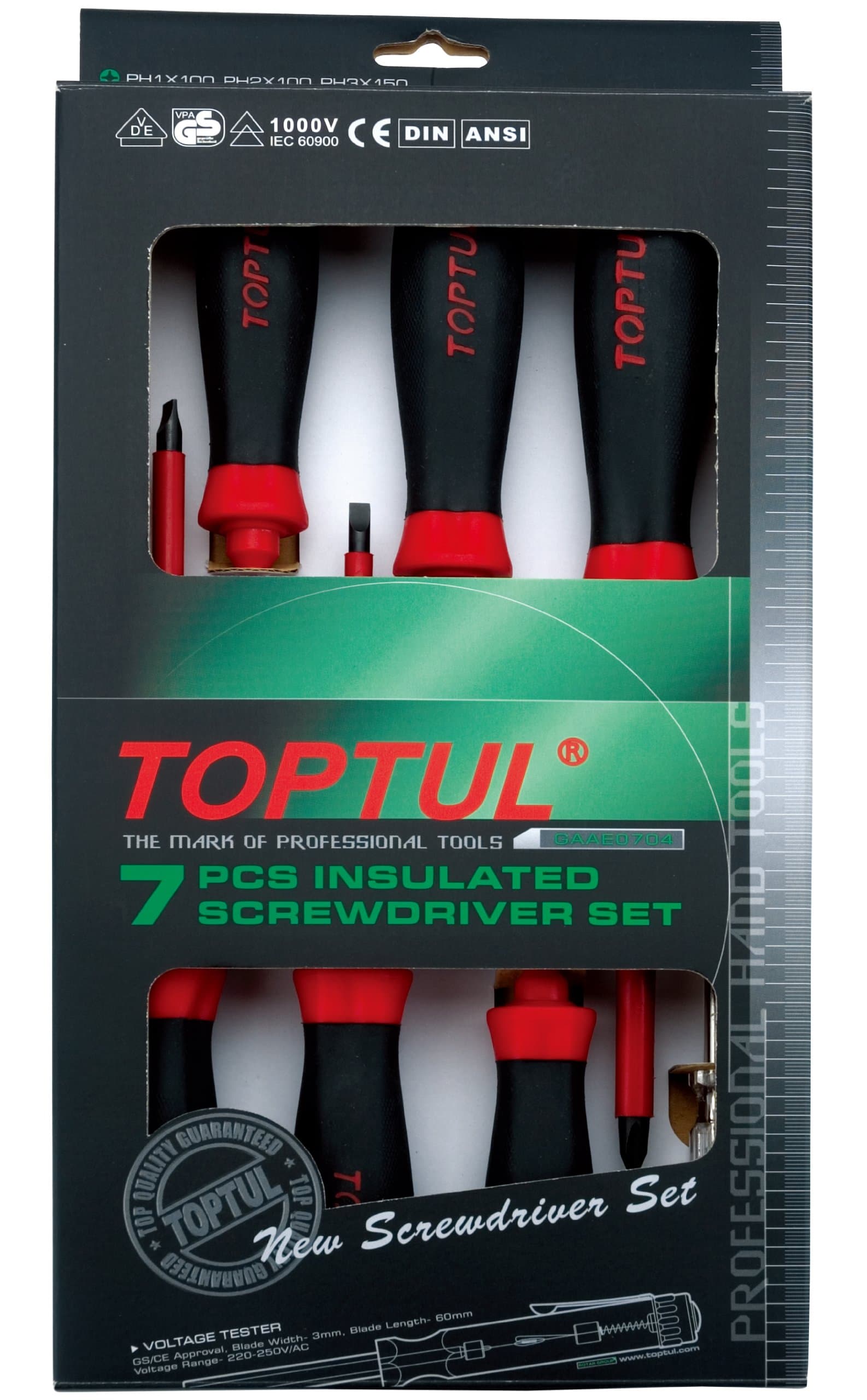 Electric Screwdriver Set TopTul 7 Items Ph1X100 PH2X100 Ph3X150 SL 4X100