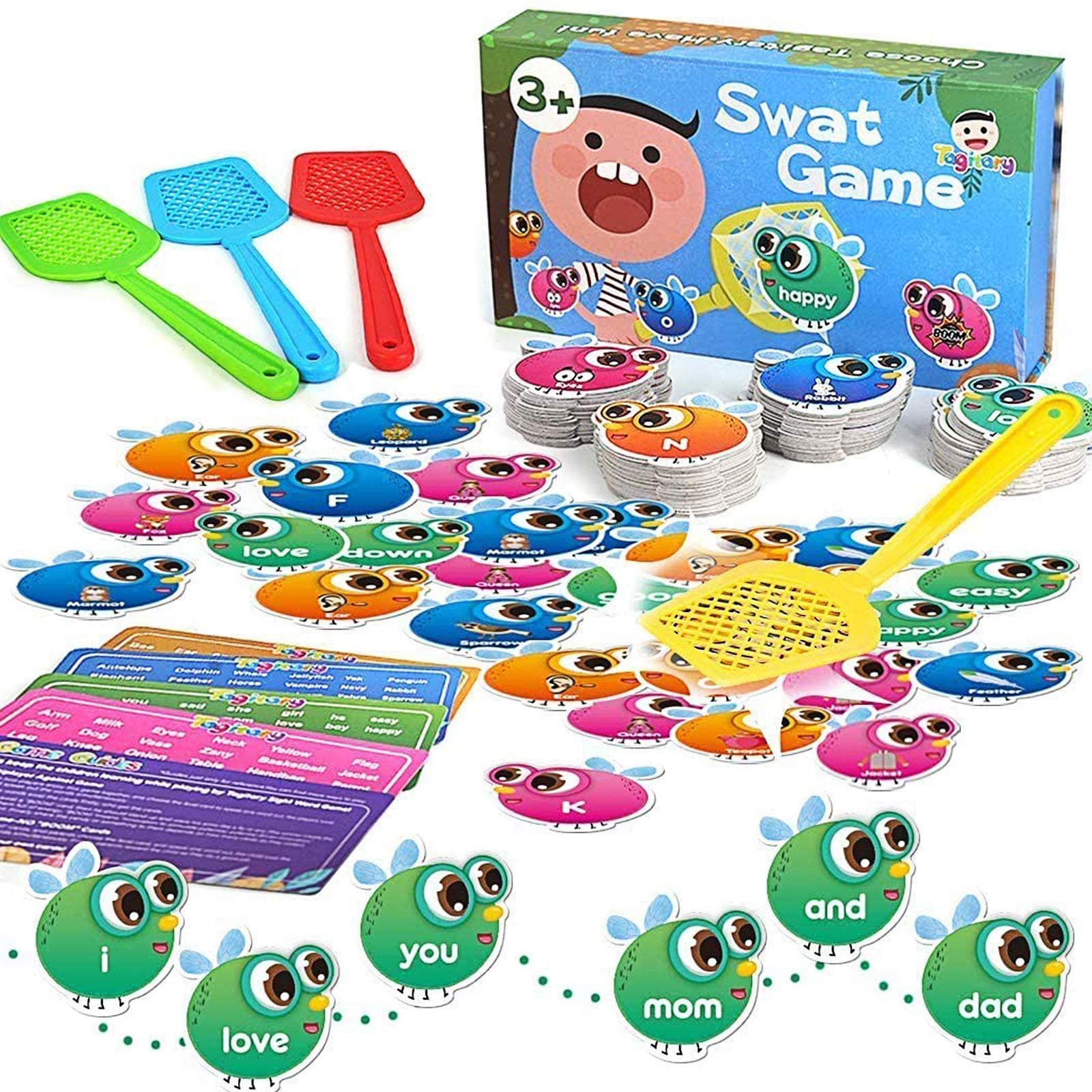 Tagitary Sight Words Swat Game 112 Pcs Swat a Sight Word Game Preschool Educational Learning Toys Flash Card Sets for Kids Toddlers Boys Girls 3 4 5 6 7 8 Year Olds