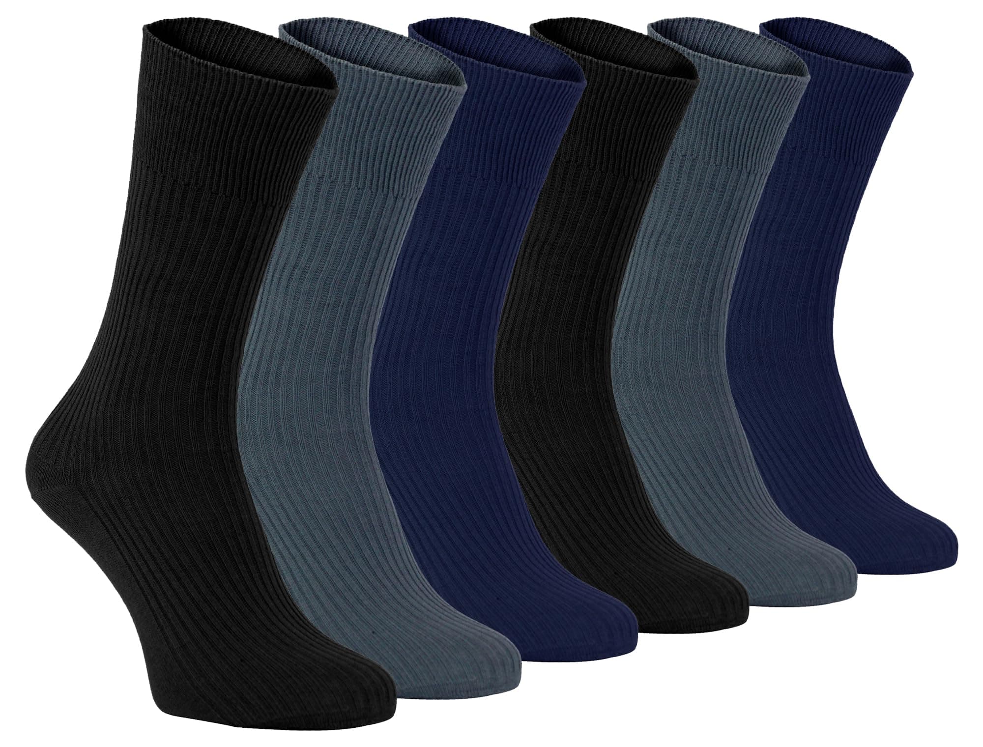 6 Pack Mens 100% Cotton Non Binding Loose Top Lightweight Ribbed Dress Socks (7-12 US, TSFD01)