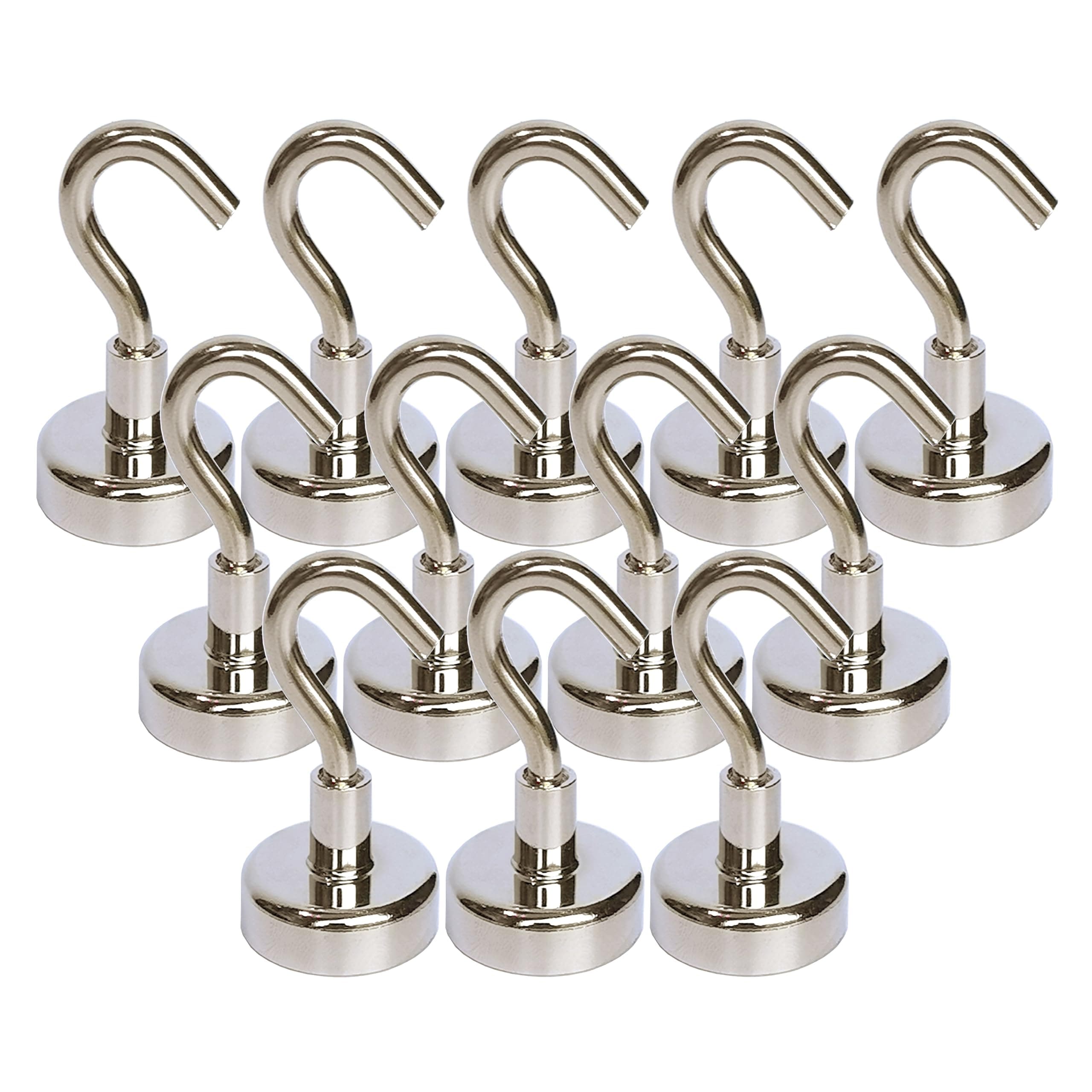 Magnetic Hooks 18 lbs Super Suction Strong Magnet Neodymium Hanging Mighty for Doors, Cabinets, Ceiling, Fixtures, Industrial Fixtures (12 Pack)