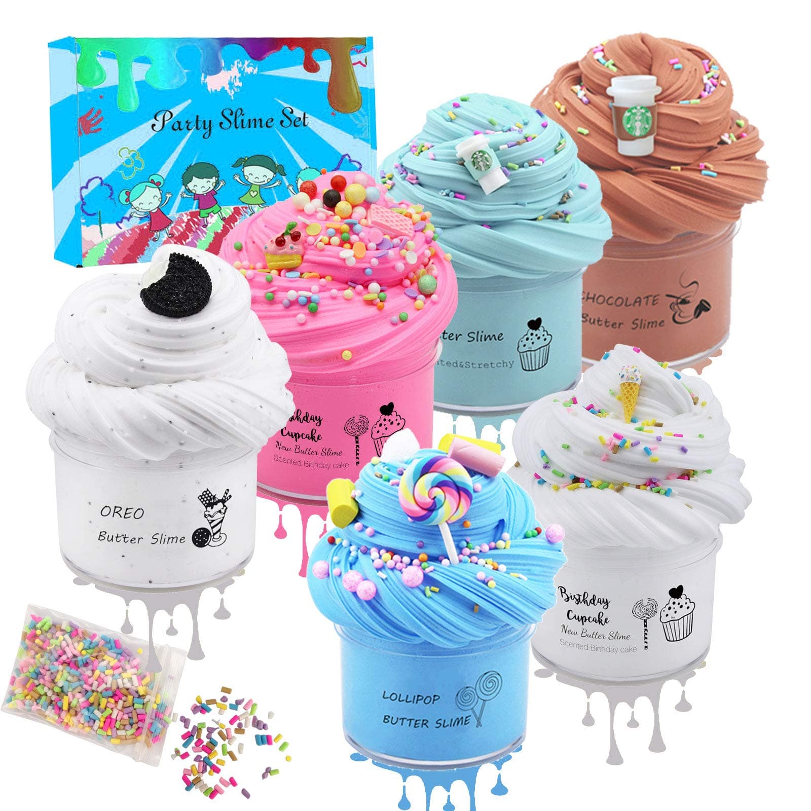 6Pack Butter Slime with Candy Slime, Oreo Slime, Latte Slime, Ice-Scream Slime, Super Soft and Non-Sticky DIY Sludge Toy for Kids