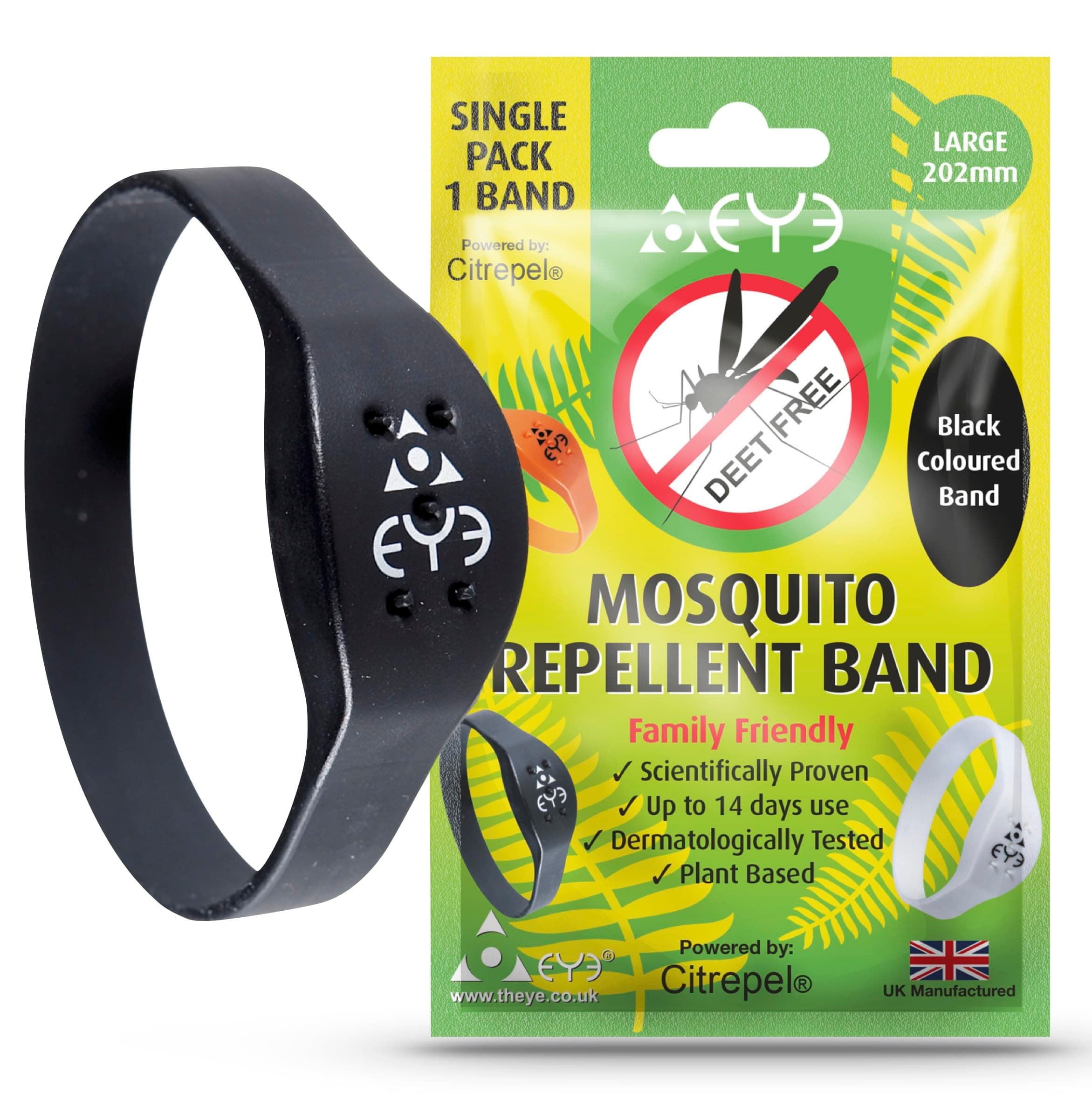 Mosquito Repellent Bracelet - Anti Mosquito Bracelet for Adults - 100% Natural, Deet Free Mosquito Repellent Bands - Provides Up to 2 Weeks Protection - Large Black Wristband