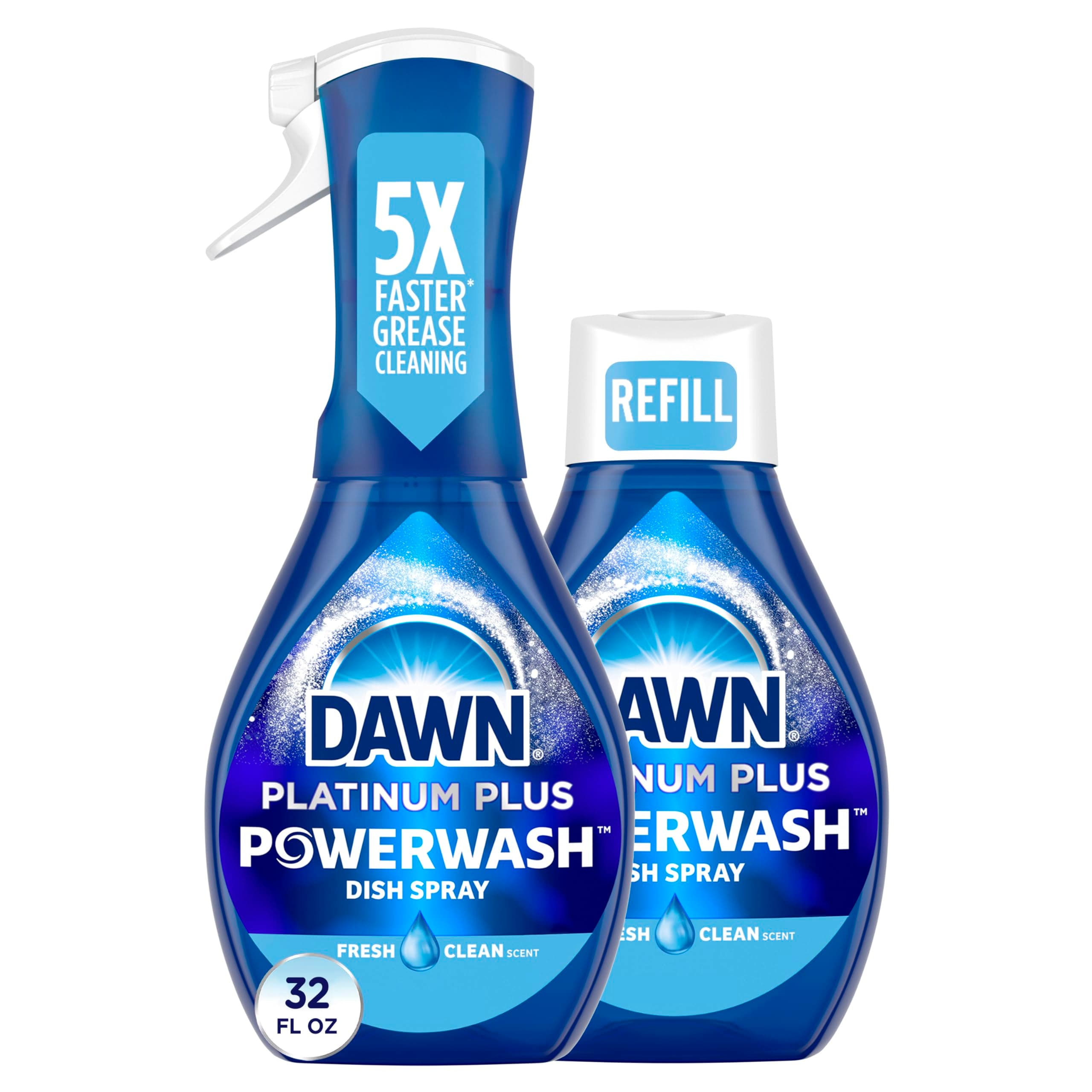 Dawn Powerwash Spray Starter Kit, Platinum Dish Soap, Fresh Scent, 1 Starter Kit + 1 Dawn Powerwash Refill, 16 fl oz each (Pack of 2)