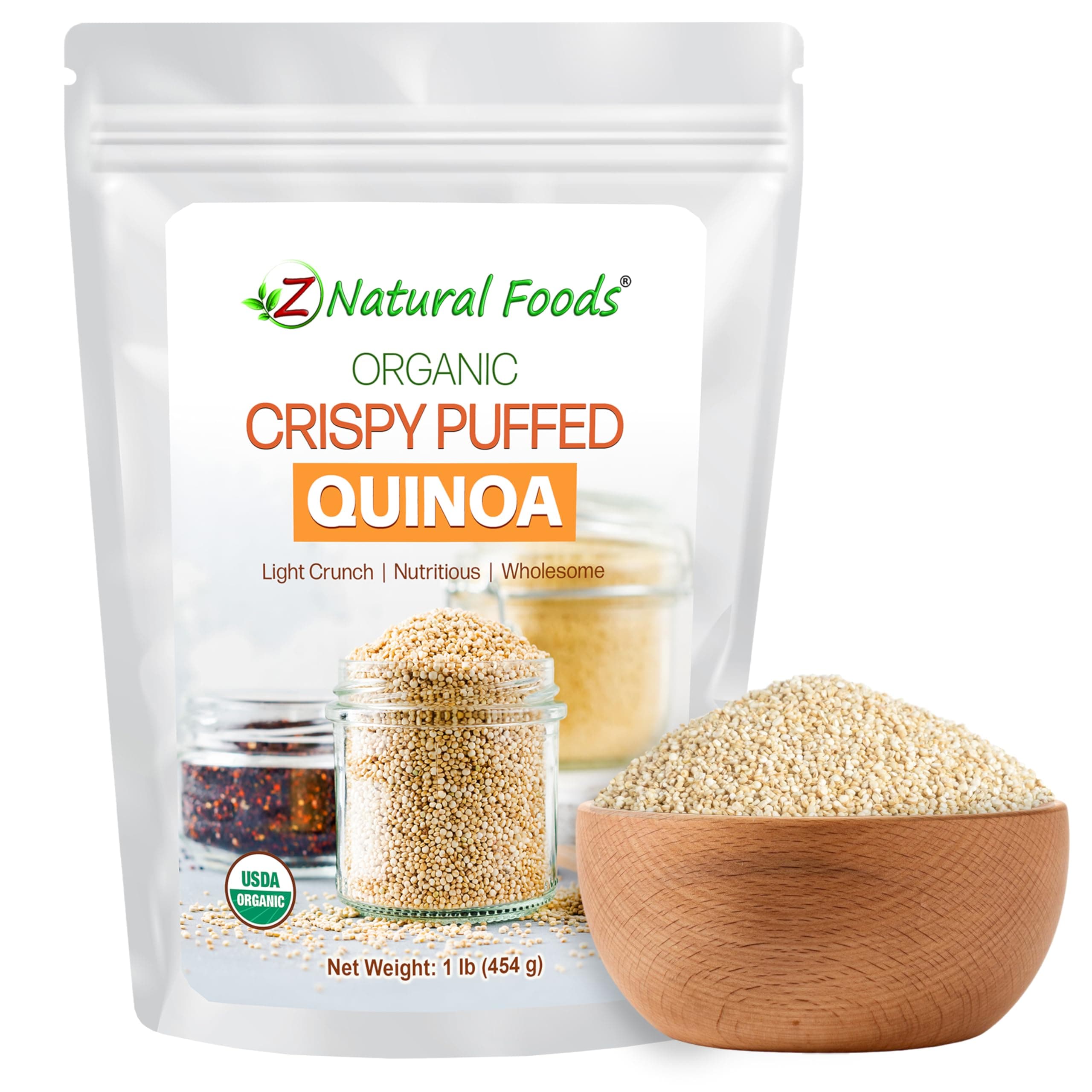 Organic Crispy Puffed Quinoa - Real Crisped Quinoa Vegan Superfood - Healthy Quinoa Crisps Snacks for Adults & Kids - Crispy Quinoa Puffs for Baking, Snacks, Yogurts, Gluten-Free, 1 lb