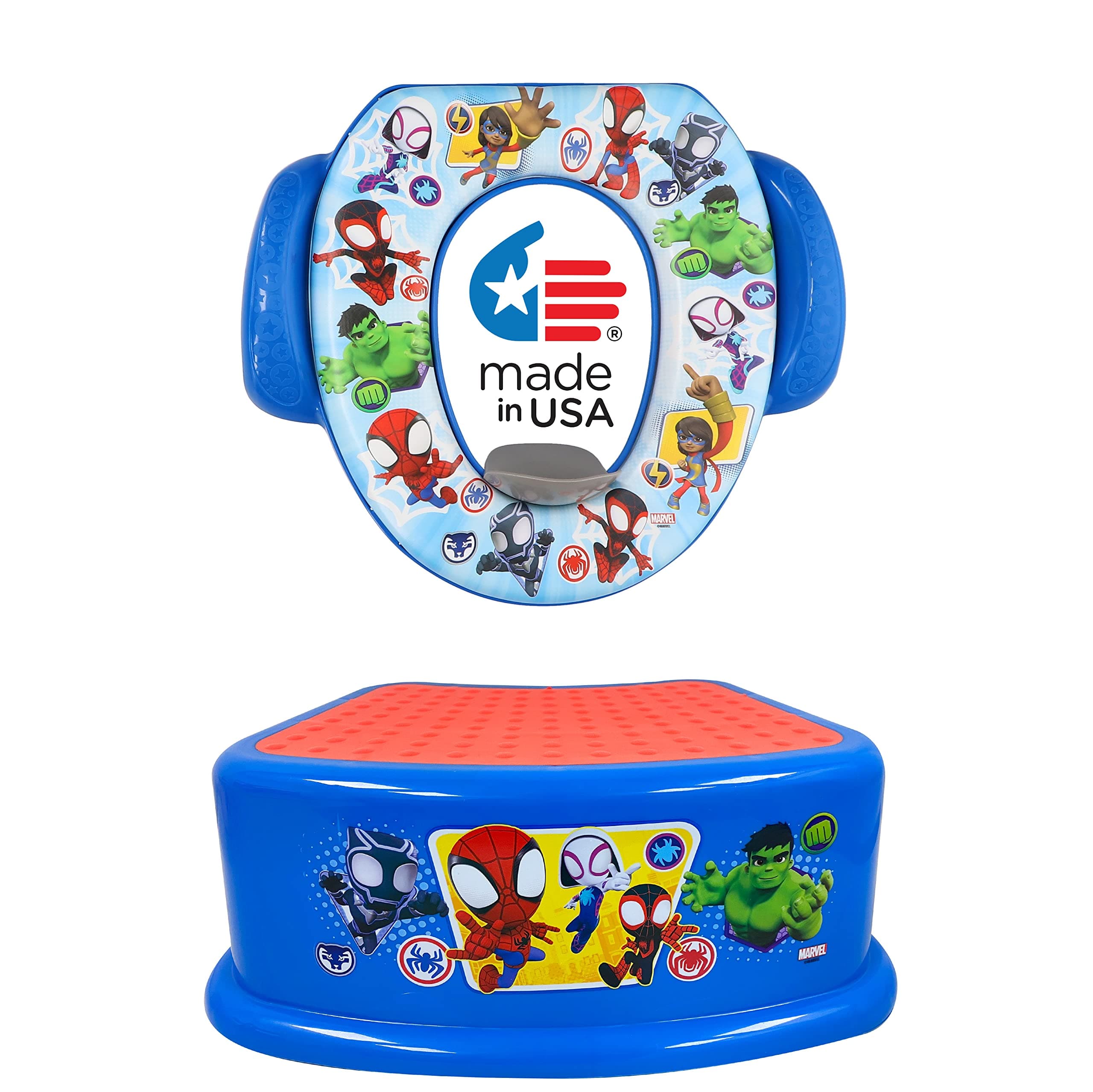 Ginsey Spidey and His Amazing Friends"Team Up" 2 Piece Essential Potty Training Set - Soft Potty Seat, Step Stool