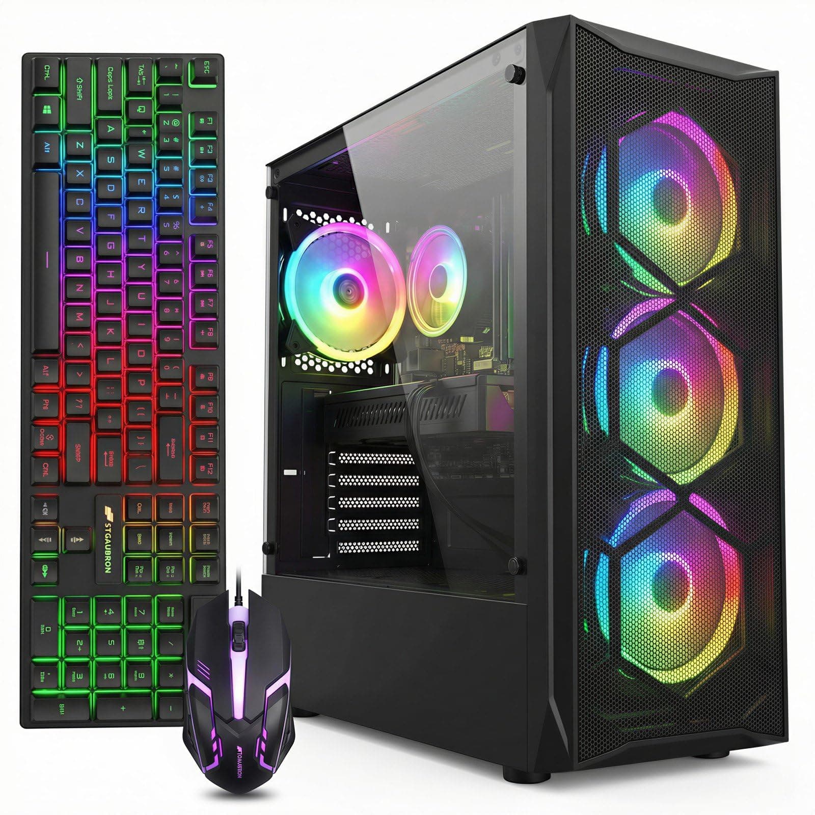 STGAubron Gaming Desktop PC, Radeon RX 580 8G, Intel Core i7 up to 3.9G, 16G RAM, 1T SSD, WiFi 6, BT 5.0, RGB Fan x4, Windows 11 Home