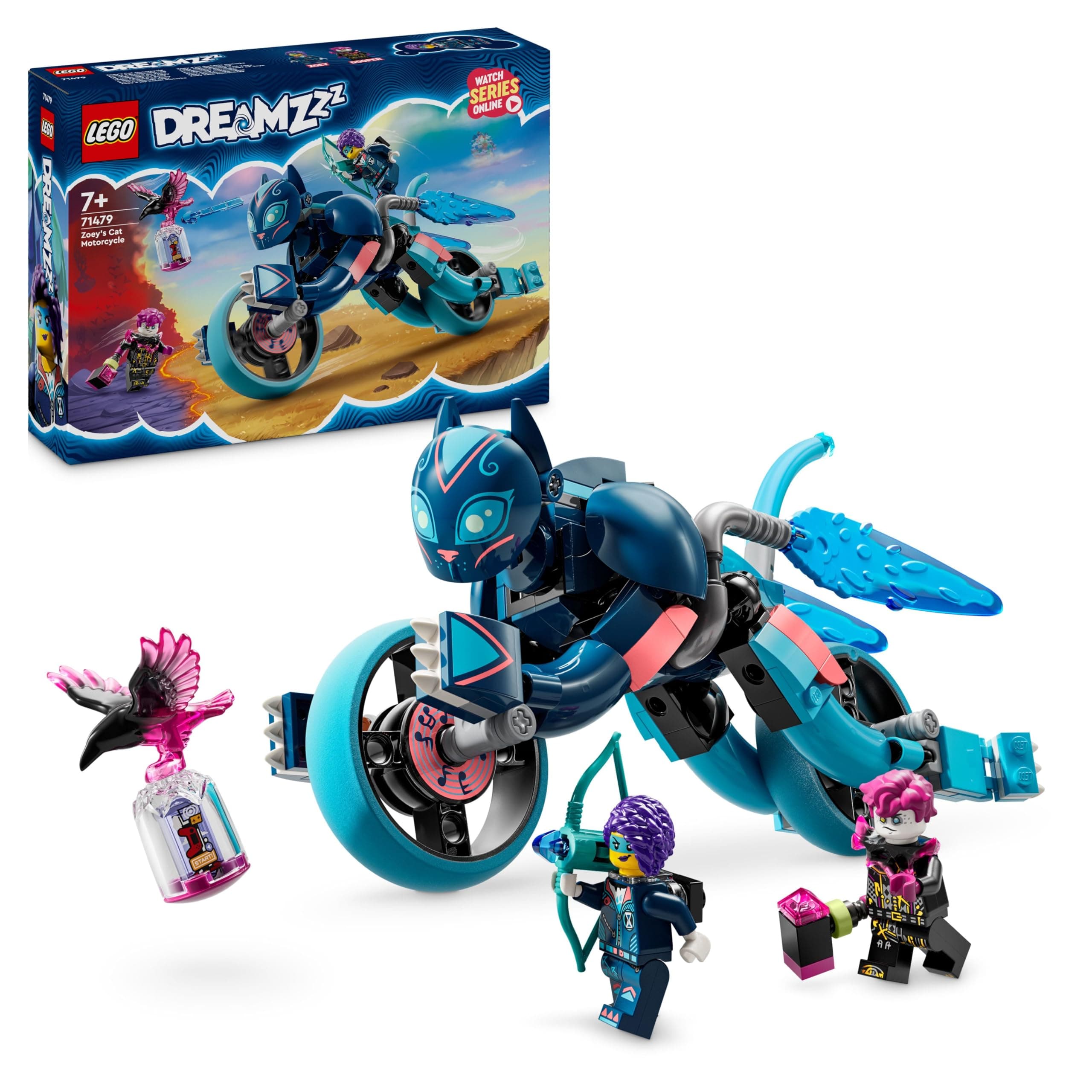 DREAMZzz 2in1 Zoey’s Cat Motorcycle Set, Rebuild an Animal Figure into a Bike Toy for 7 Plus Year Old Boys & Girls, Vehicle Playset, Fun, Creative Birthday Gift Idea For Kids 71479