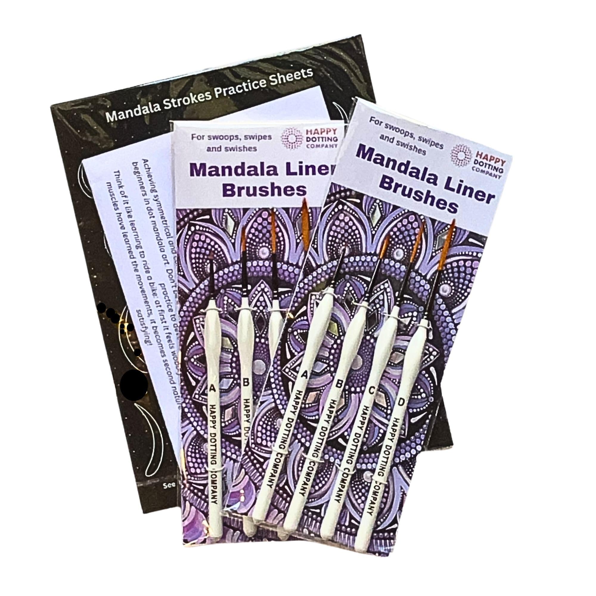 Happy Dotting Company Mandala Liner Brushes for dot mandala art - 4 pc liner paint brush set - - perfect for swipes and swooshes - another tool