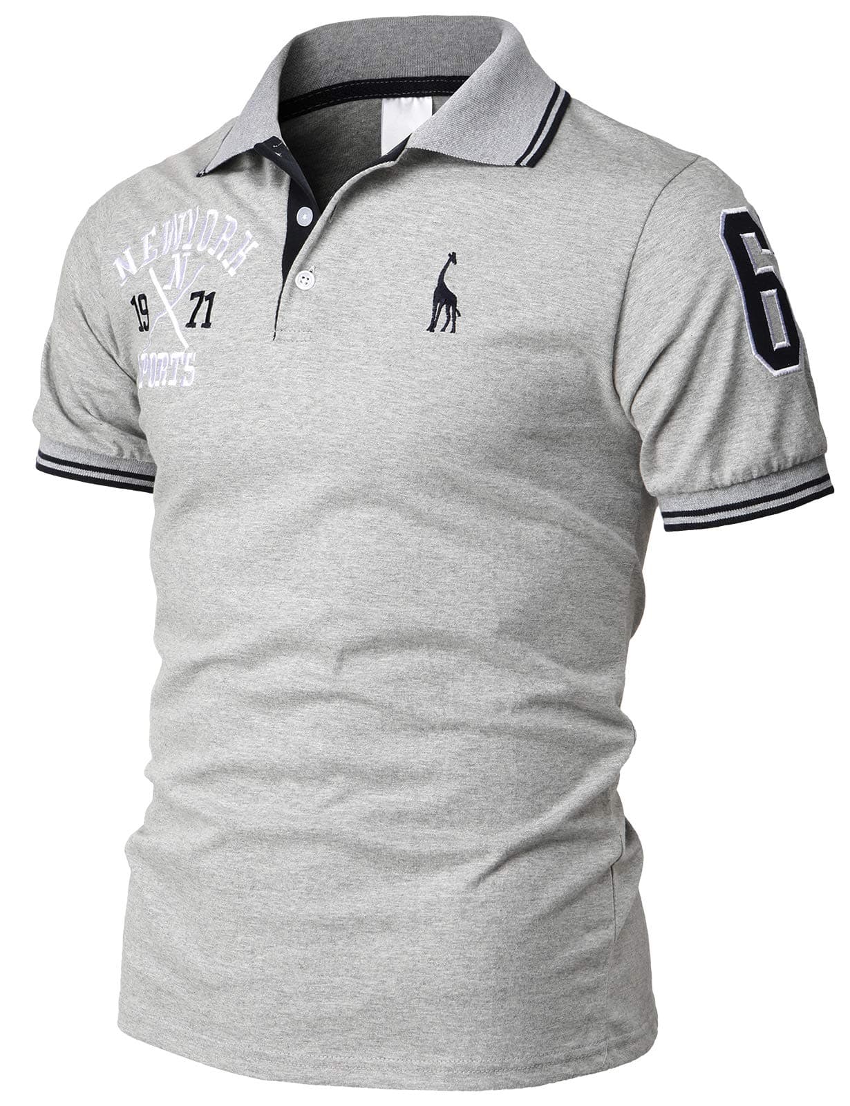 H2H Mens Casual Slim Fit Polo T-Shirts Basic Designed with Giraffe Embroidery Gray US M+/Asia 2XL (KMTTS599)
