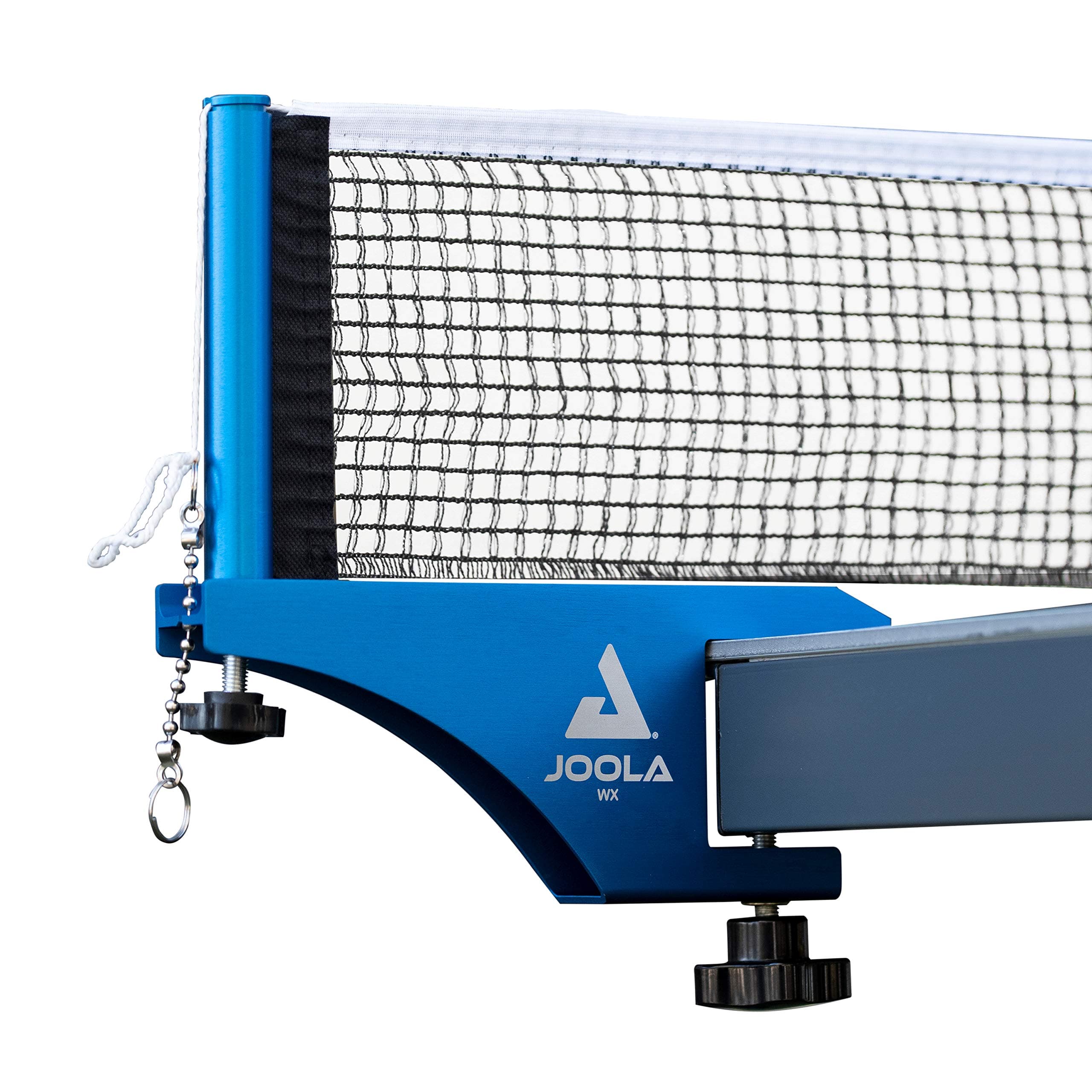 Professional Grade WX Aluminum Indoor & Outdoor Table Tennis Net and Post Set - 72in Regulation Ping Pong Net - Reinforced Cotton Blend Net w/Adjustable Tensioning System, blue anodized
