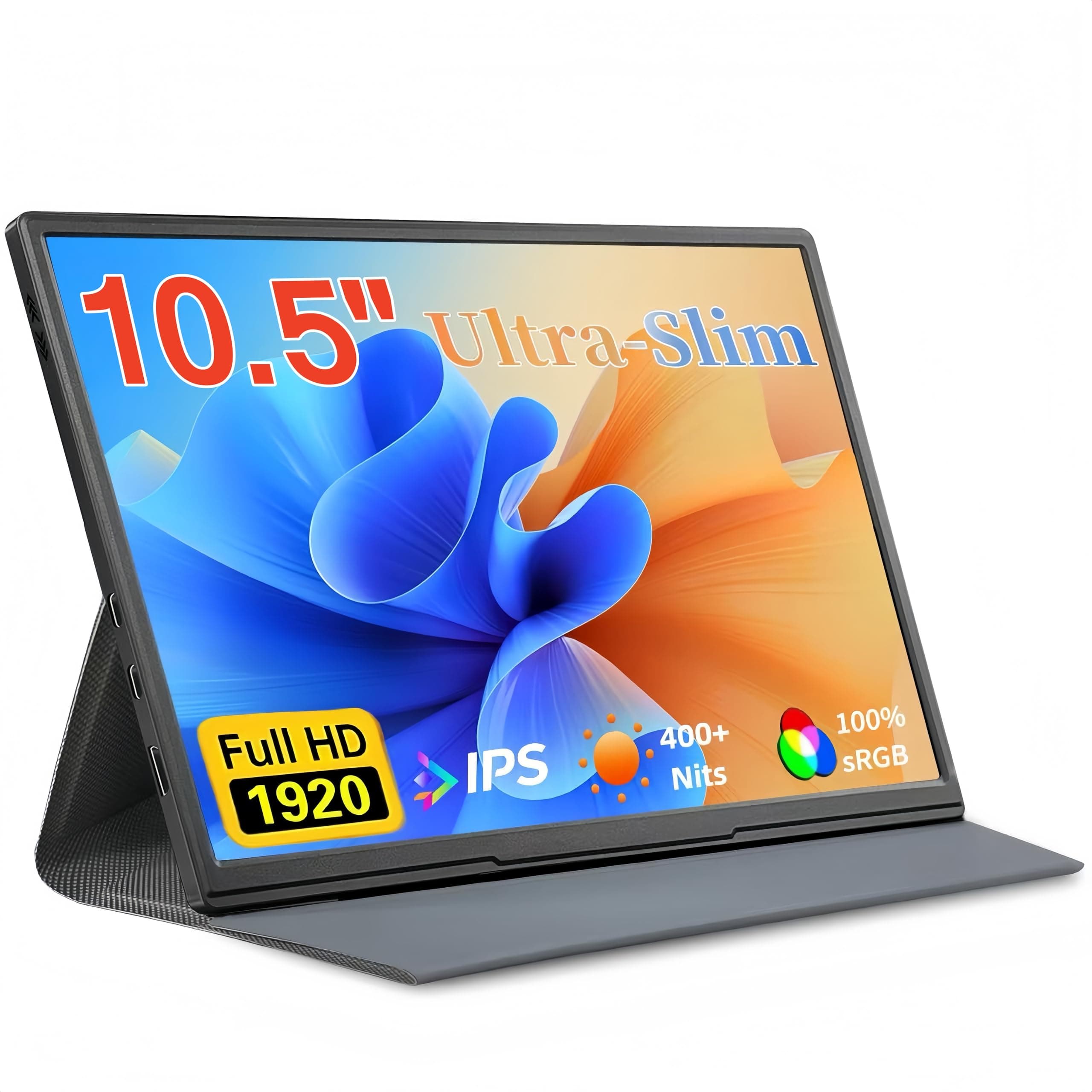 10.5" Portable USB-C Laptop Monitor - 1920x1280P FHD IPS Screen, HDMI, External Monitor for Laptop, PC, Mac, Phone, PS, Gaming, Ultra-Thin Zero Frame with Premium Smart Cover