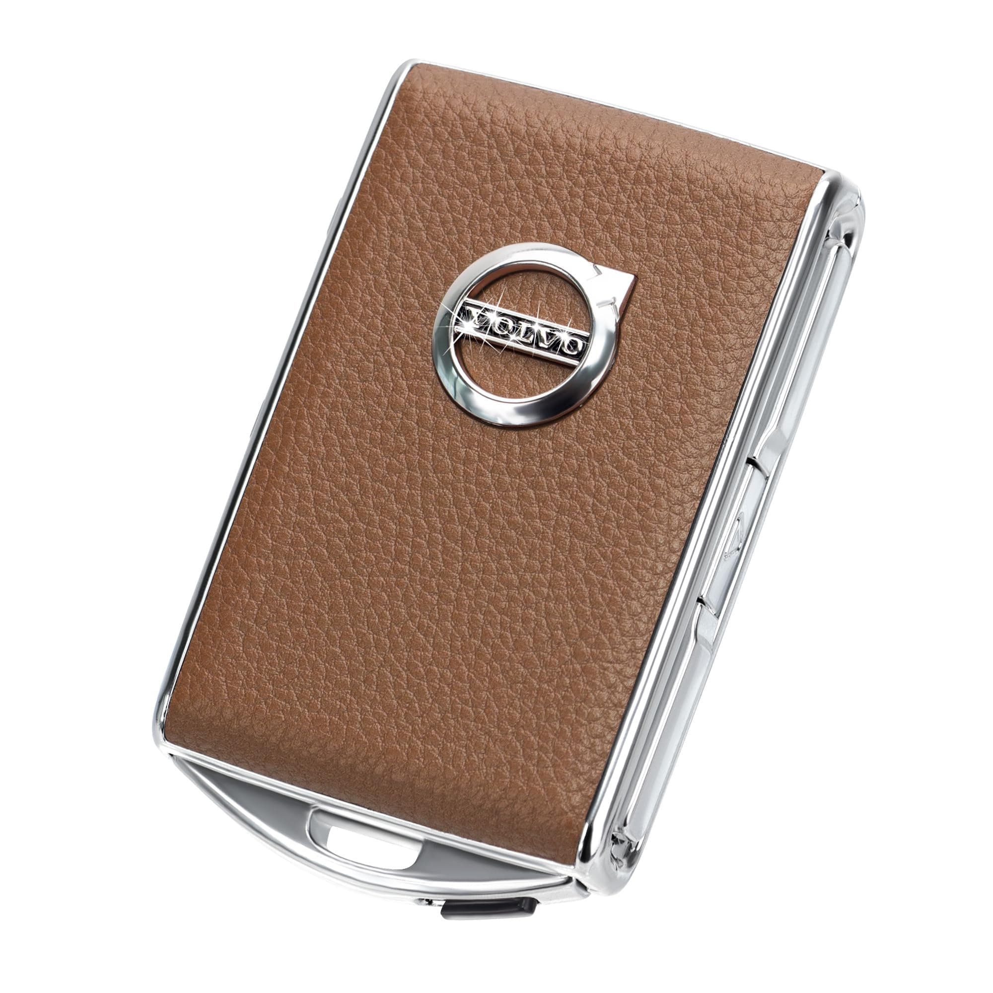 Car Key Case Fob Cover for Volvo XC90, XC60, XC40, S60, S90, V90, Polestar 1, Polestar 2, Top Layer Cow Leather (Brown)