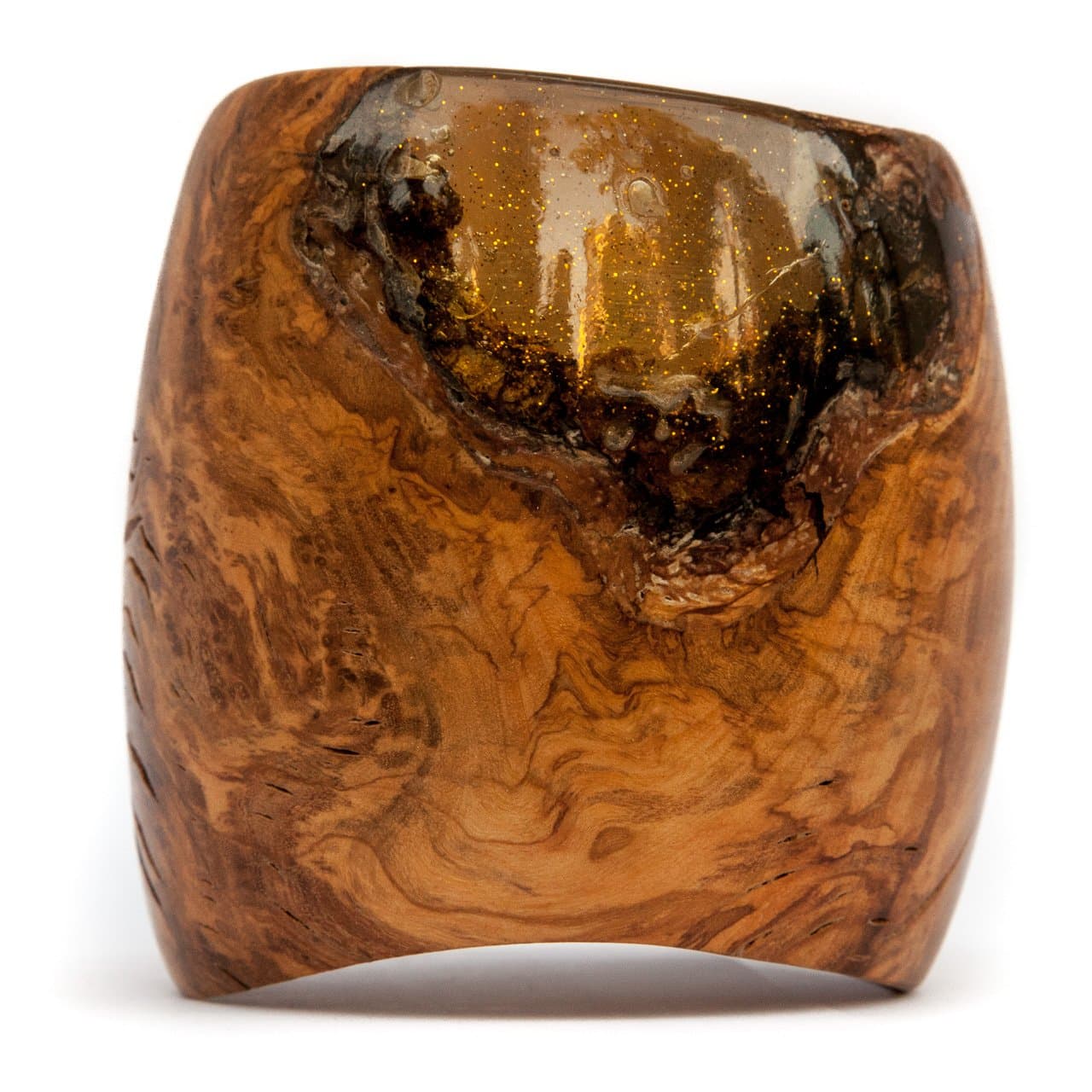 rizzello Sculptor – Ice Wood: Olive Wood Bracelet with Dual-Component Elements in Resin. Handmade. Cinque
