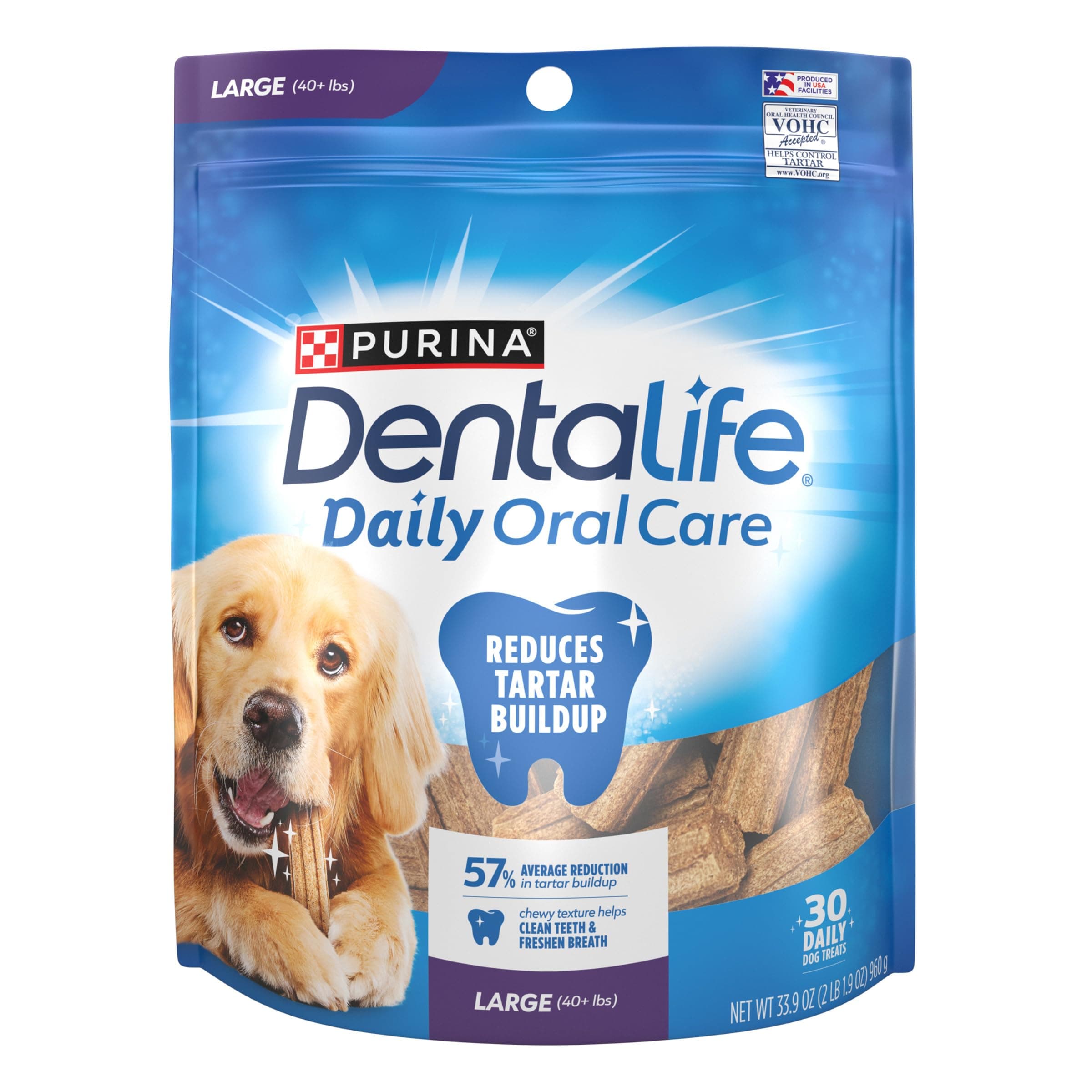 DentaLife Daily Oral Care Dog Treats for Large Dogs, Chewy Dental Treat to Freshen Breath and Fight Tartar, Chicken Flavor - 30 ct. Pouch