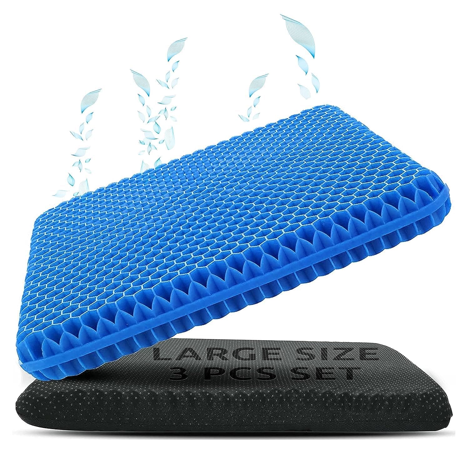 Extra Large Gel Seat Cushion,18 inch Tailbone Pillow Seat Cushion Thick Big Breathable Honeycomb Design Absorbs Pressure Cooling Seat Cushion with Non-Slip Cover for Office Chair (Blue)