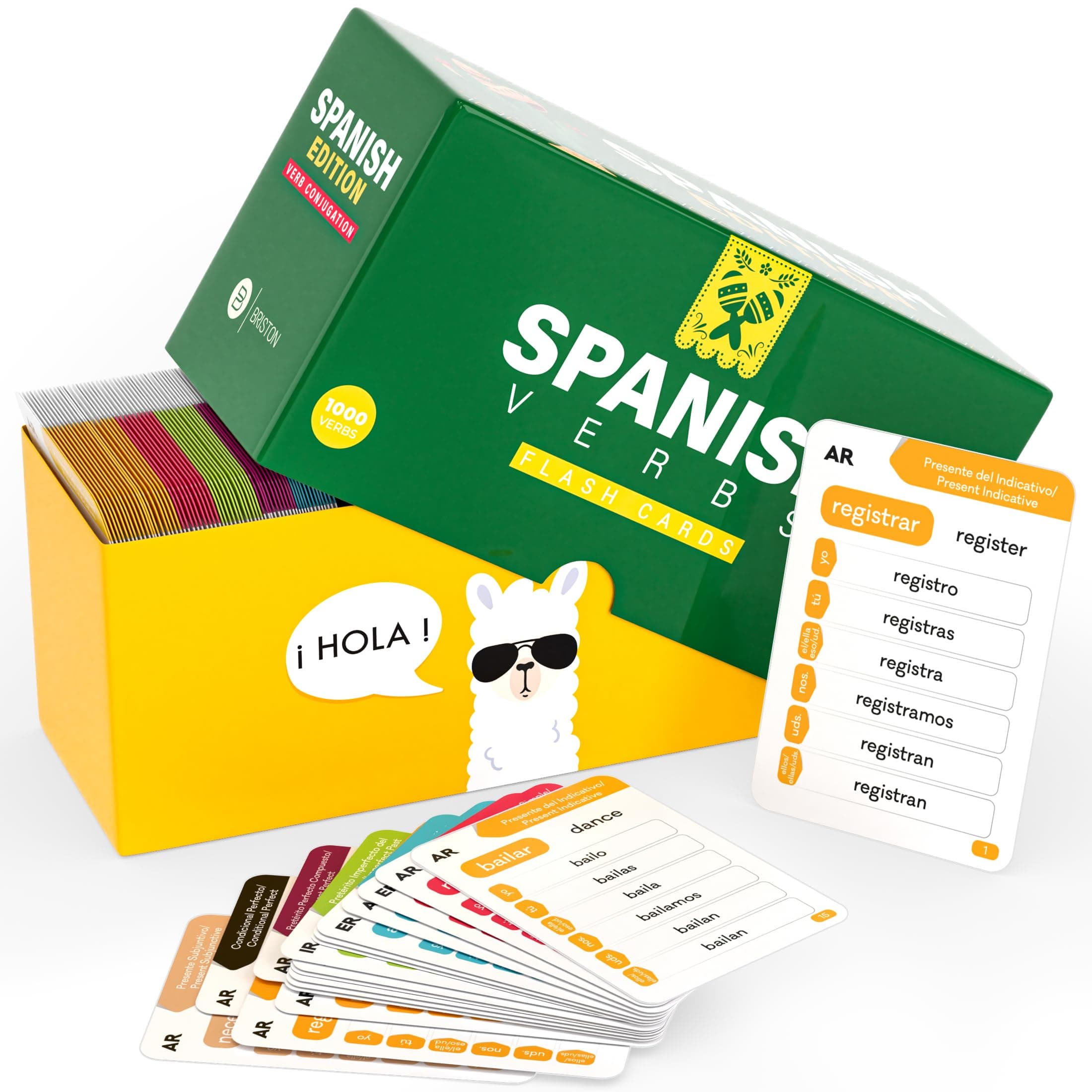 Spanish Verb Conjugation Flash Cards – 1,000 Verbs, 9 Tenses – Educational Language Learning Tool for Students & Teachers – Homeschool, Classroom & Self Study – Briston Spanish Edition