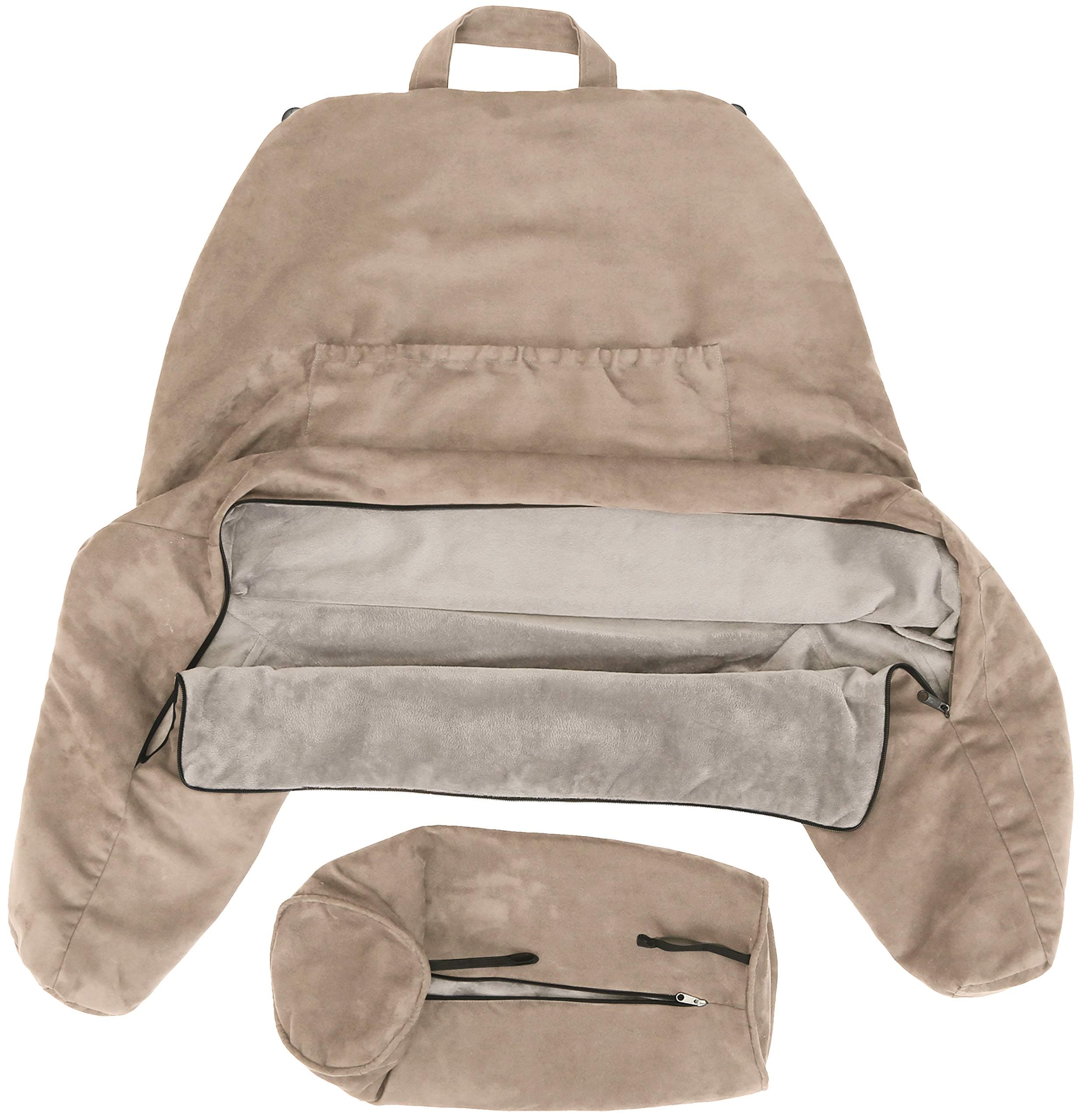 Husband PillowCowboy Taupe Cover ONLY for Cowboy Aspen Edition Two-Sided Microsuede/Microfiber for Big Reading Support Bed Rest Sitting with Arms - Set Includes Detachable Neck Roll Cover