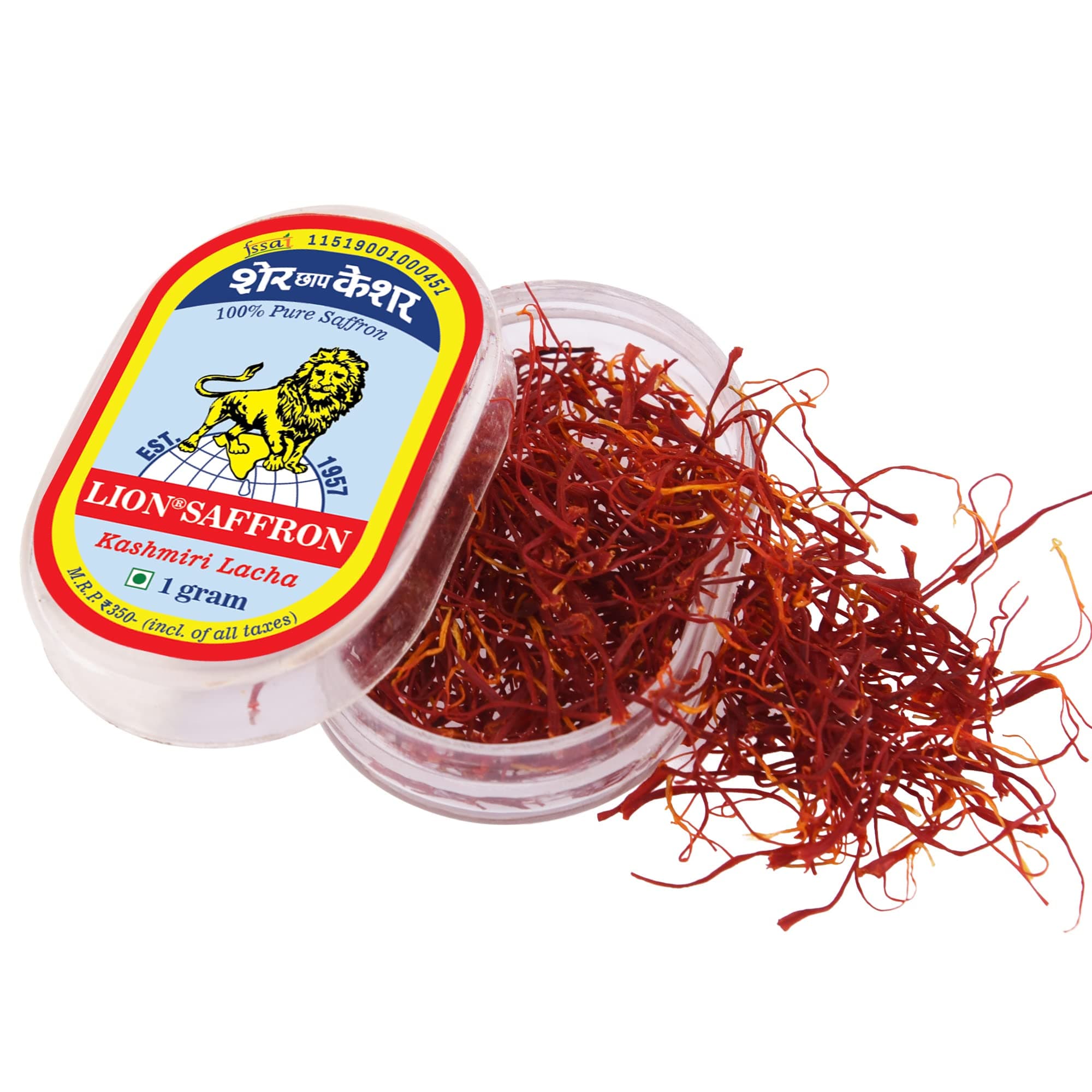Lion Saffron, Pure Kashmir Lacha Saffron/ Kesar/ Keshar GREAT VALUE PACK for Beauty, Cooking and Tilak- 1g