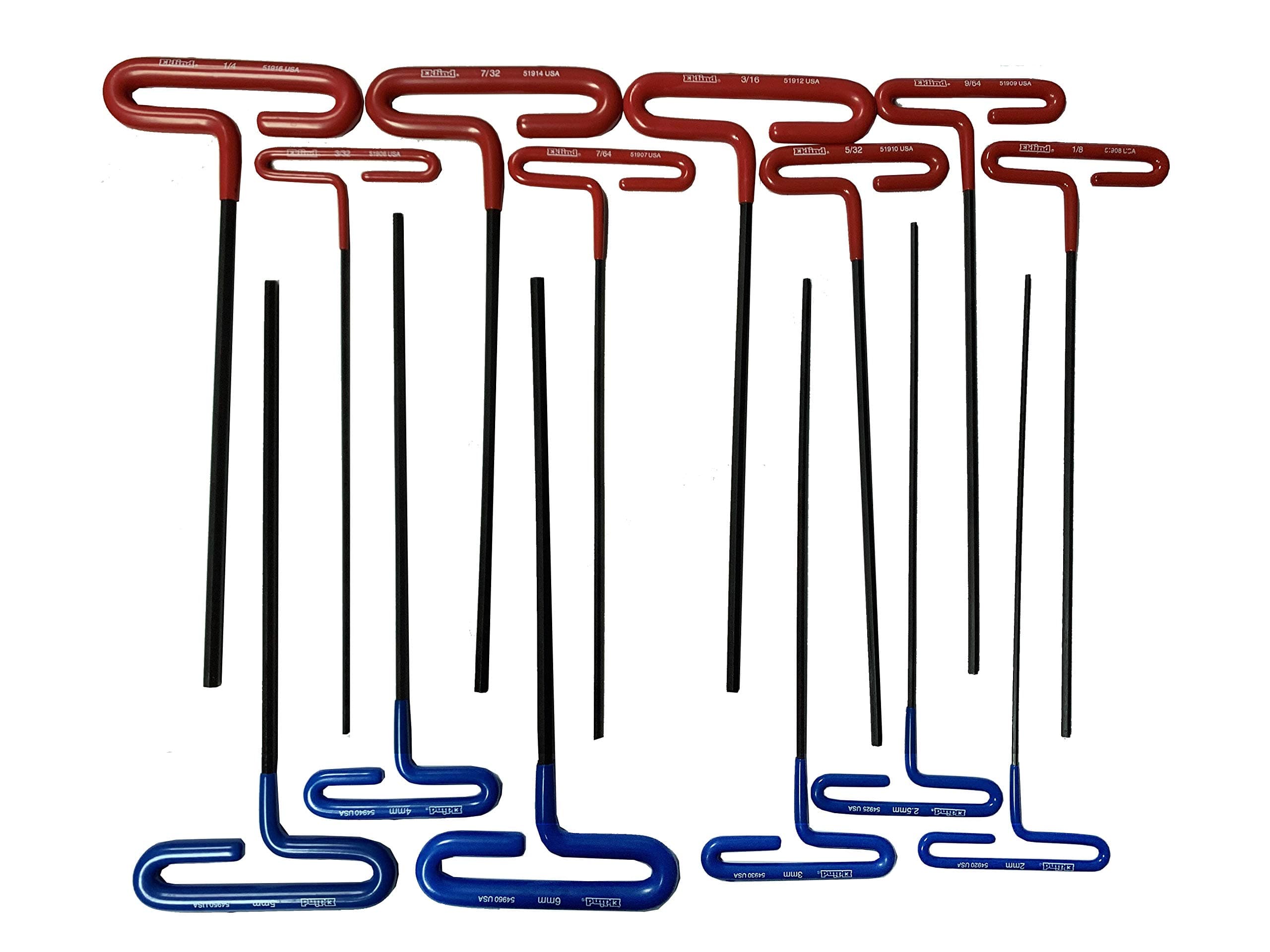 Eklind 50914 Cushion Grip Hex T-Key Set 14 Piece Set - INCH/MM, 9 inch arm