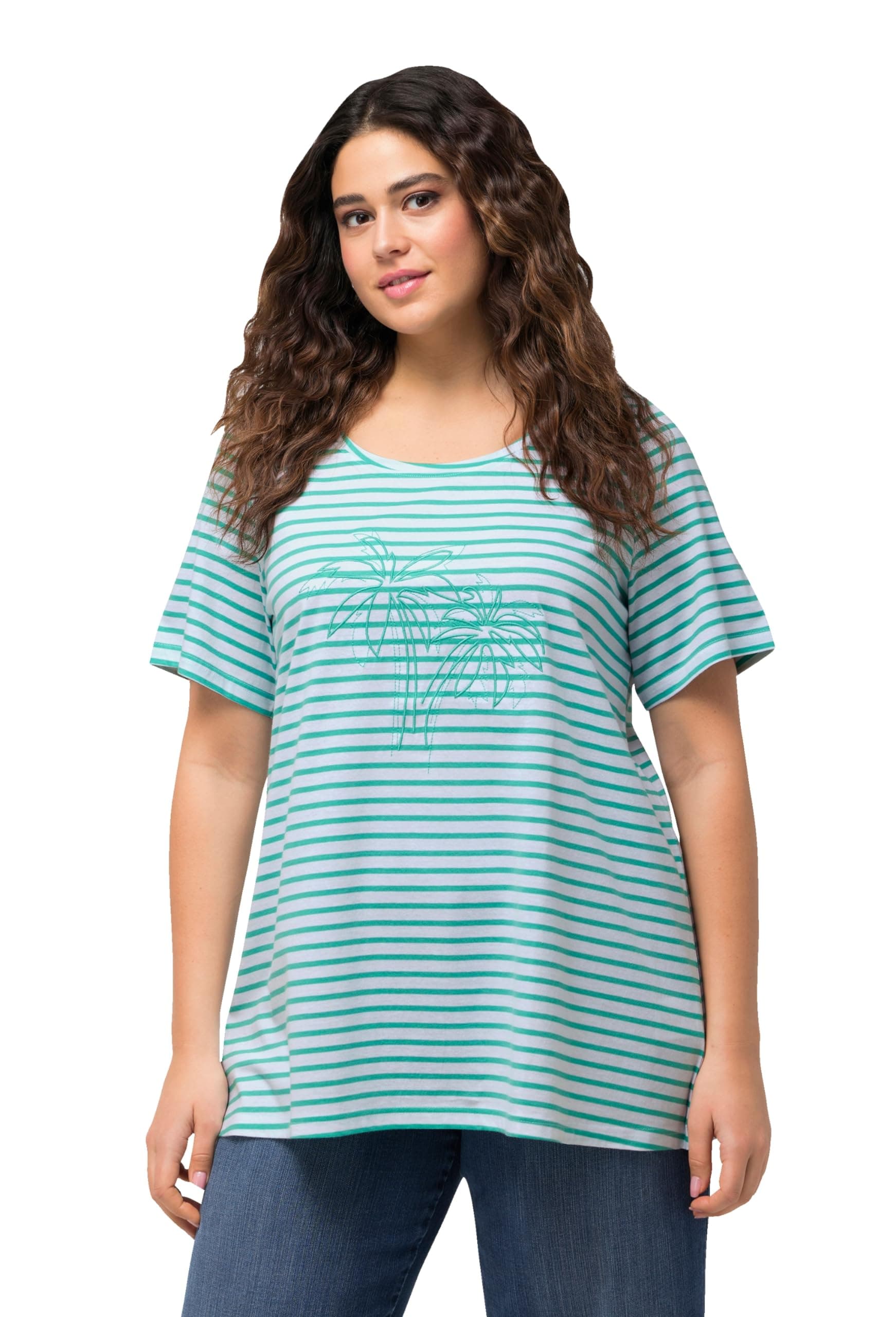 Ulla PopkenWomenswear Plus Size Curvy Palm Tree Embroidered Tee 829196