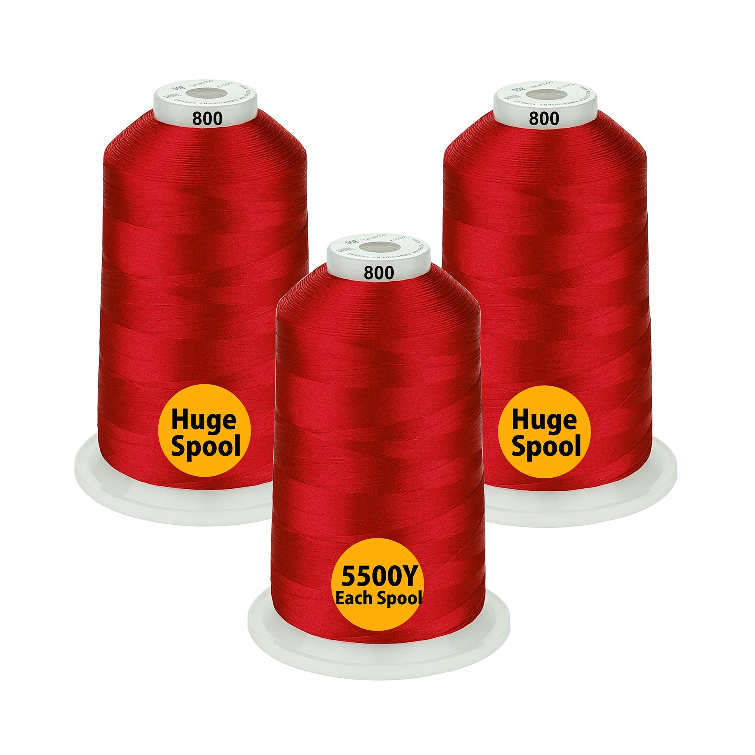 Simthread - 33 Selections - Various Assorted Color Packs of Polyester Embroidery Machine Thread Huge Spool 5500Y for All Purpose Sewing Embroidery Machines - #800 Red