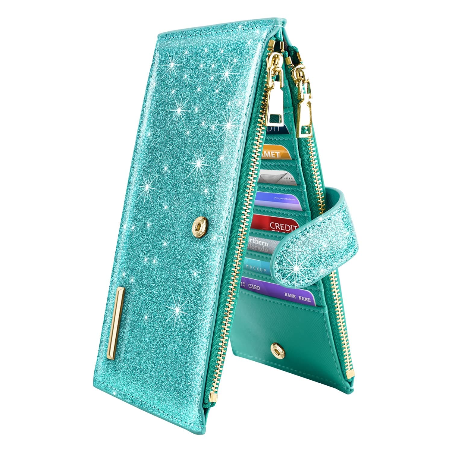 Womens RFID Blocking Large Capacity Wallet Multi Card Organizer Bifold Wallet for Women with Zipper Pocket