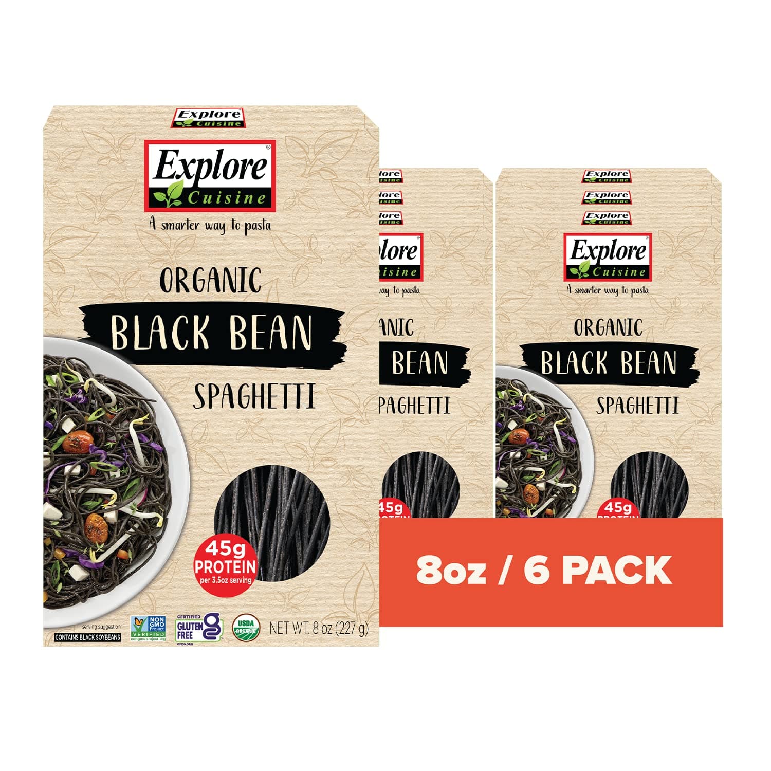 EXPLORE CUISINE Vegab Non-GMO Black Bean Spaghetti - 8oz, 24 Total Servings