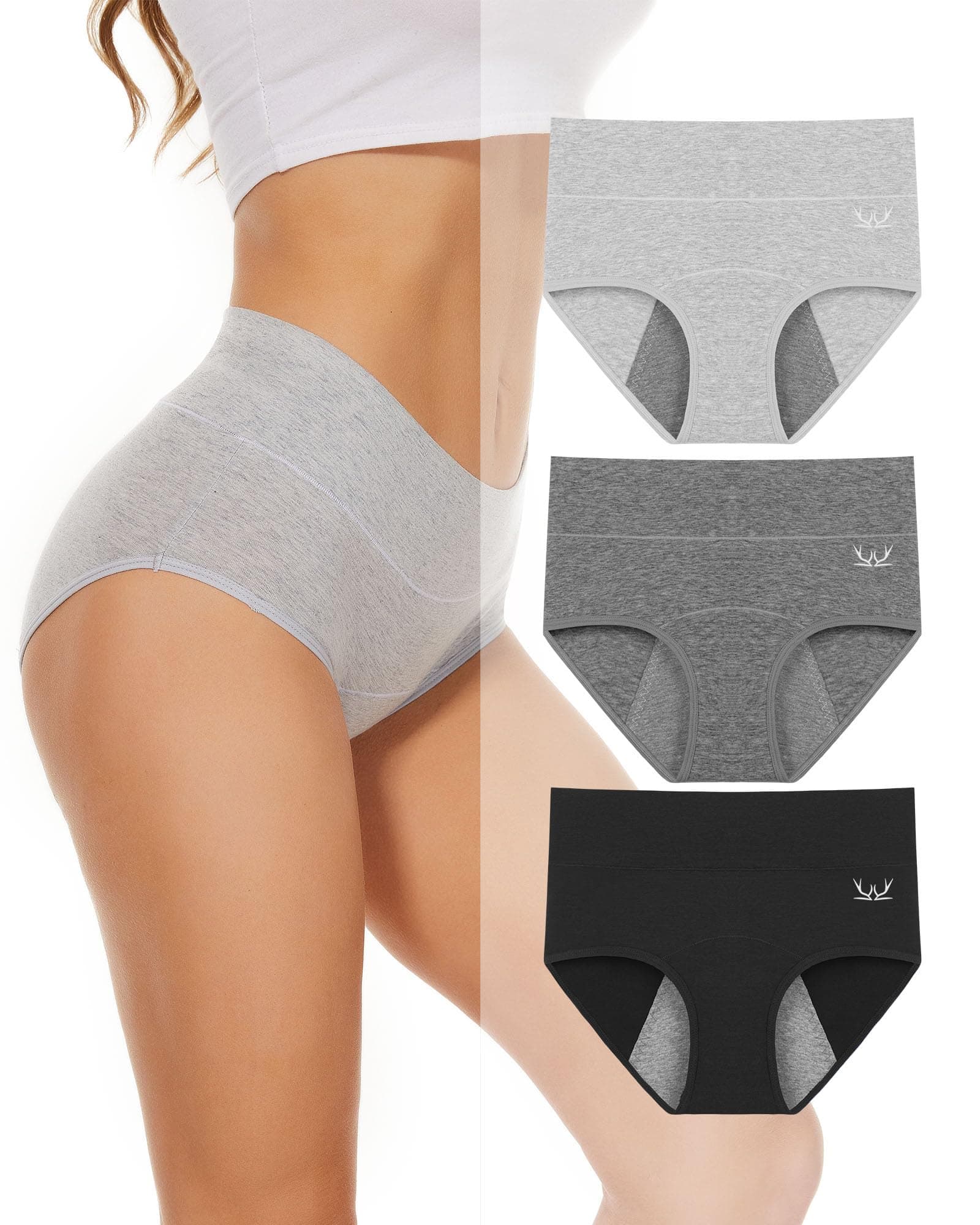 PULIOU Period Underwear for Women Heavy Flow High Waisted Menstrual Panties Teens Cotton Postpartum Hipster 3 Pack