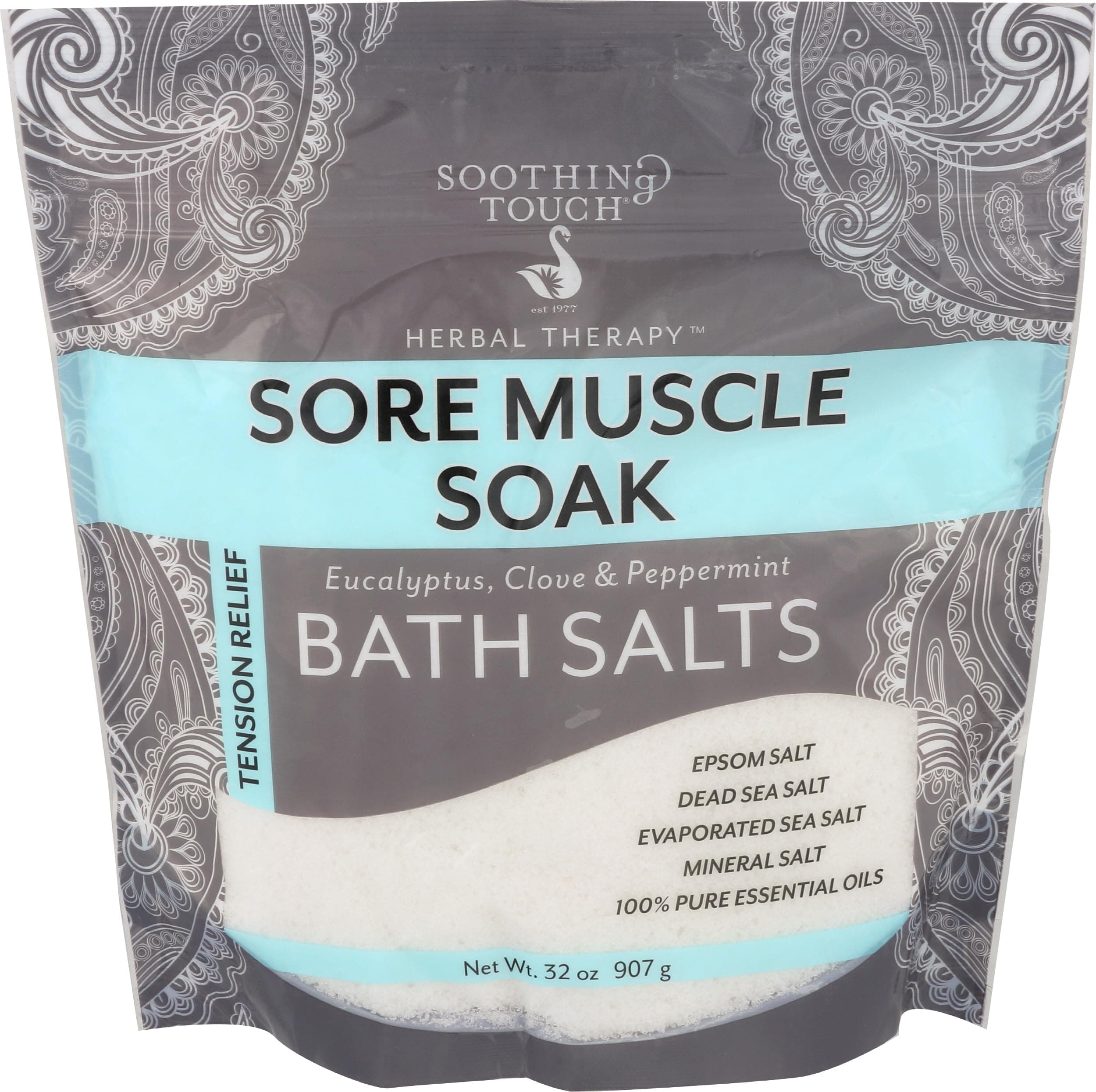 Soothing Touch Tension Relief Sore Muscle Soak Bath Salts Eucalyptus Clove & Peppermint, 32 Oz