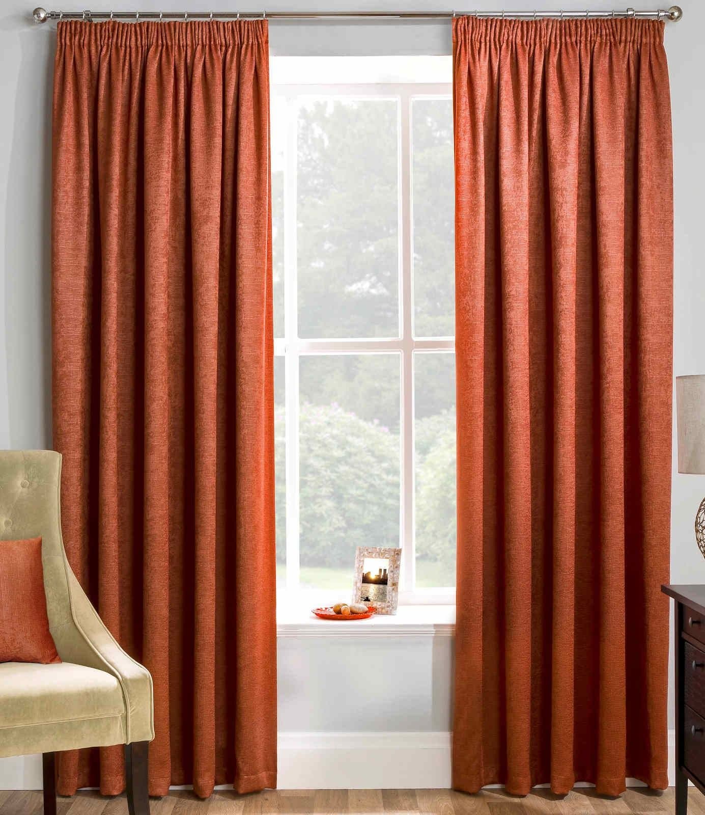 Enhanced Living Matrix Block Out Lined Tape Top Curtains, Pencil Pleat Curtain Pairs, Thermal Blockout Heat Saving Curtains, Burnt Orange, Terracotta, 66" x 72"
