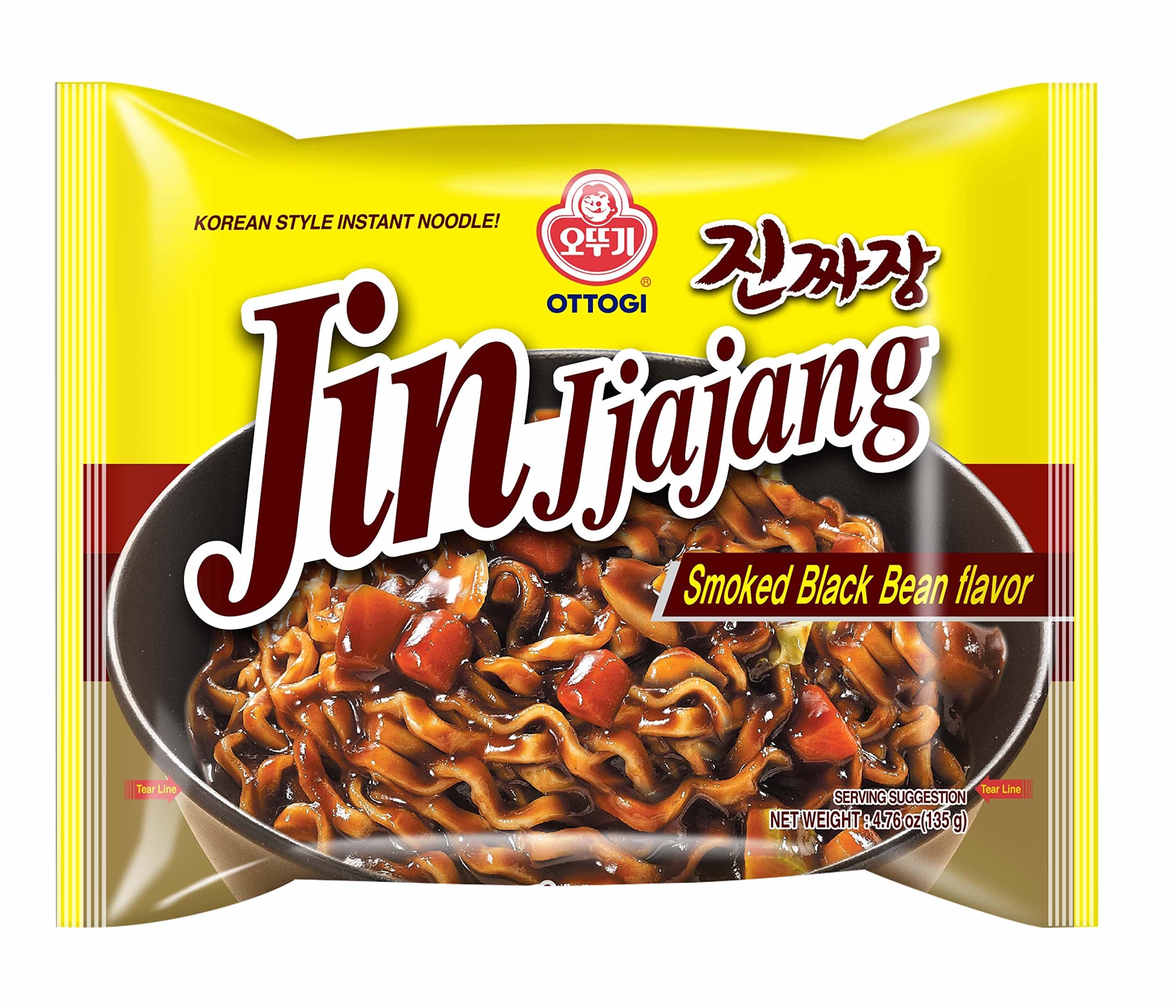 - OTTOGI JIN Jjajang Korean Instant Noodles – Black Bean Sauce Ramen, Chewy Noodles, 4.76 oz (Pack of 4)