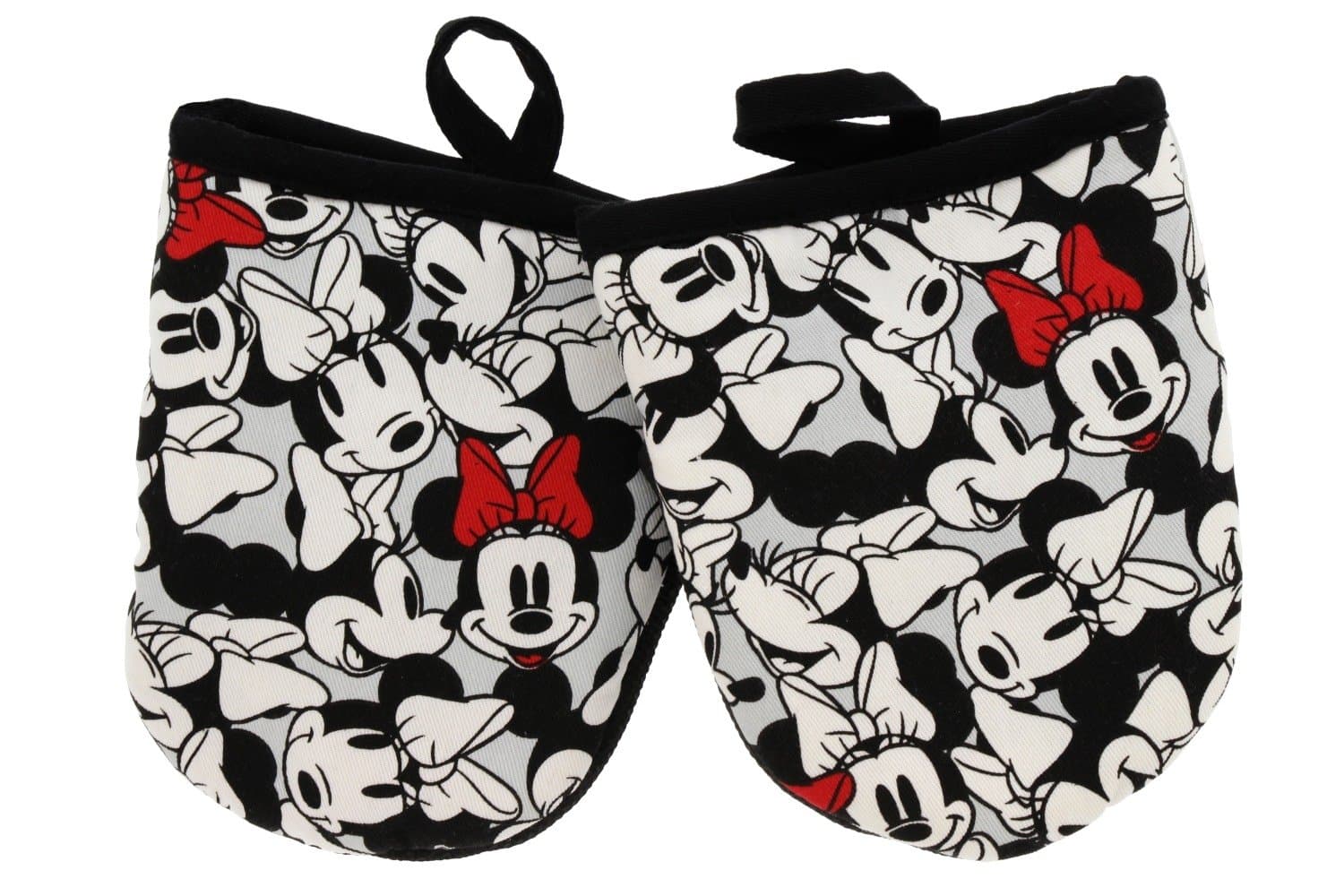 Disney Kitchen Cotton Mini Oven Mitts/Glove Set w/ Neoprene Insulation for Easy Gripping While Cooking, Heat Resistant Kitchen Accessories, 5.5” x 6.5”, Minnie Mouse Face (Gray), 2pk