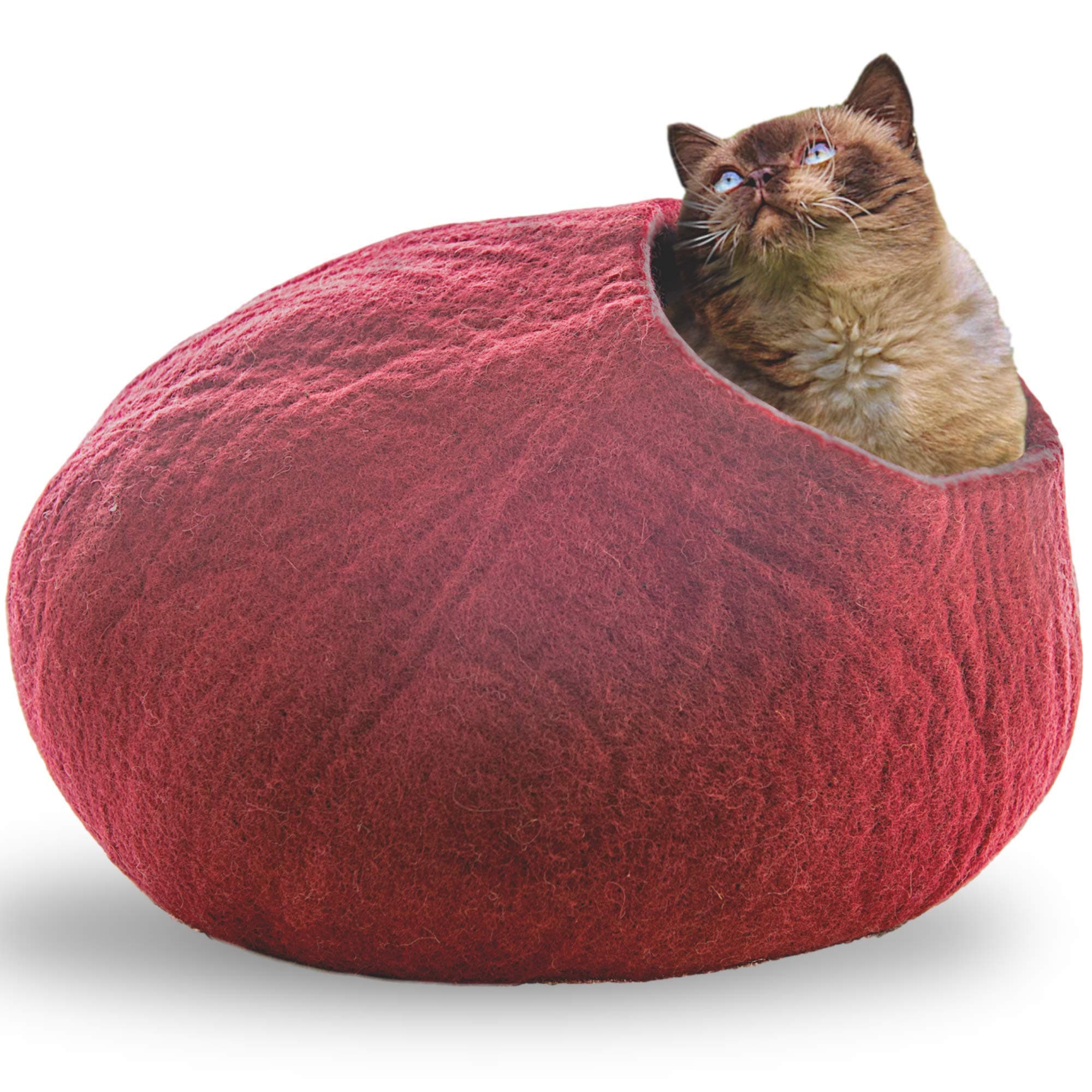 Premium Wool Cat Cave Bed (Large) | Handmade with 100% Natural Merino Wool | Eco Friendly Felt Cat Cave for Cats and Kittens
