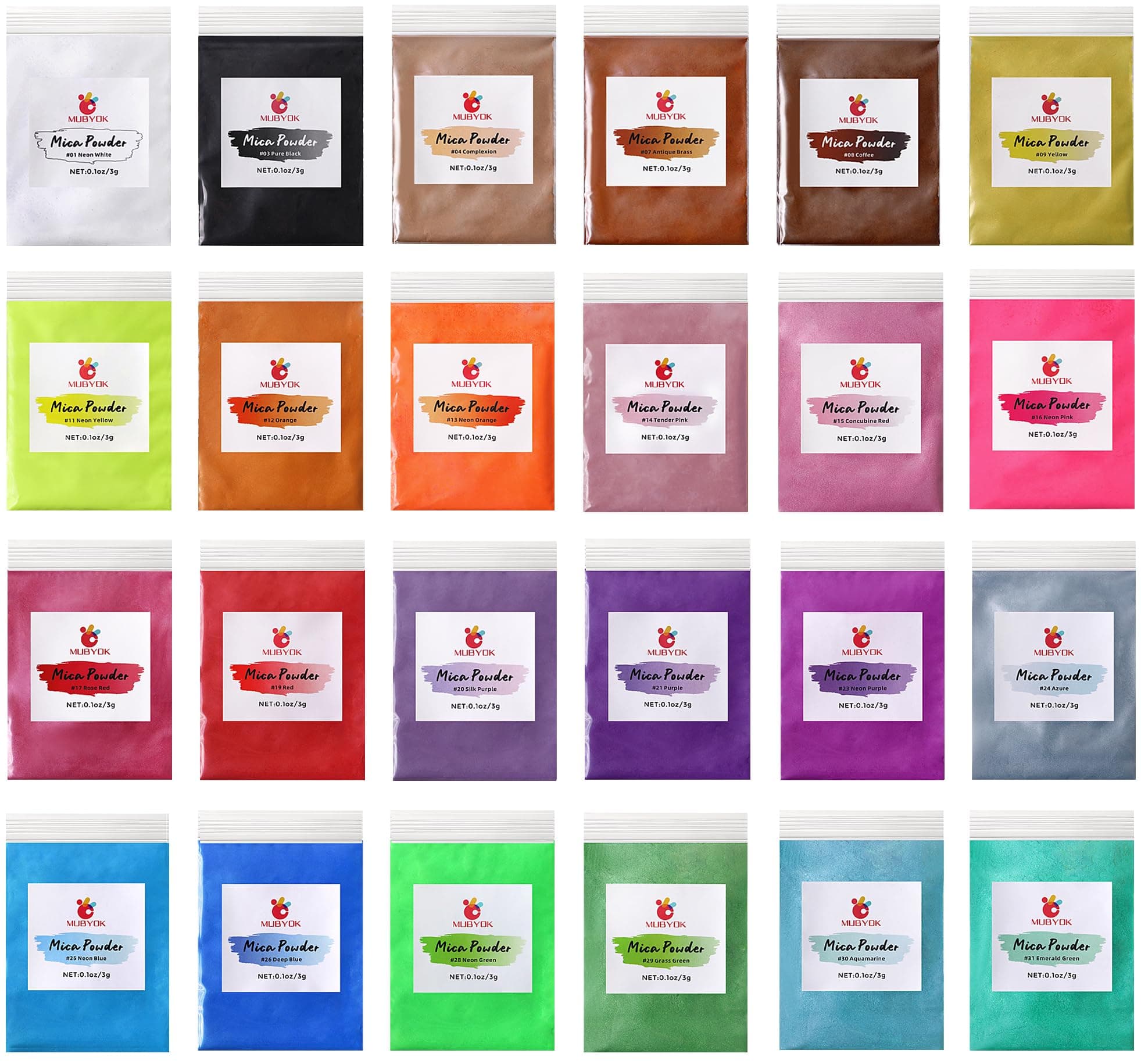 MUBYOK 24 Colors Mica Powder Pigment Set for Car Freshie Supplies 3g