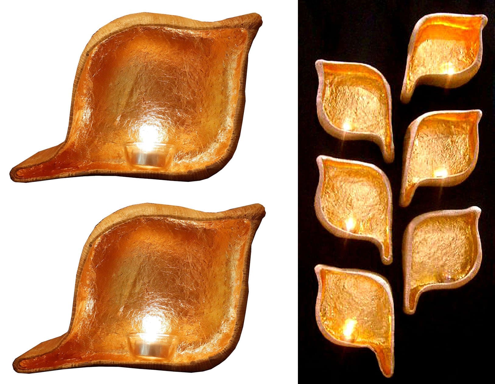 2 Asian Leaf Hanging Candle Holder from Natural Banana and Golden Leaf.