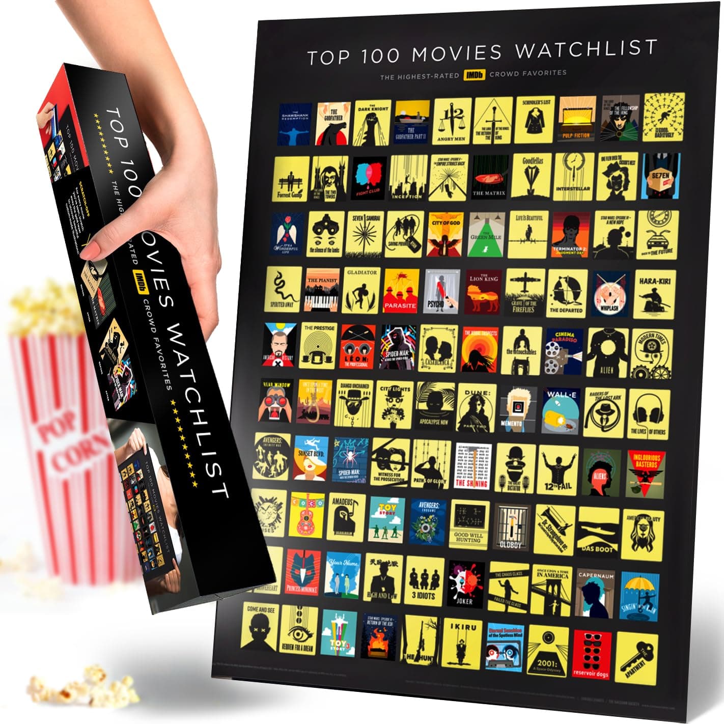Curious Charts Commission Official IMDb 100 Movies - Premium Scratch-off Poster w/Professional Artwork