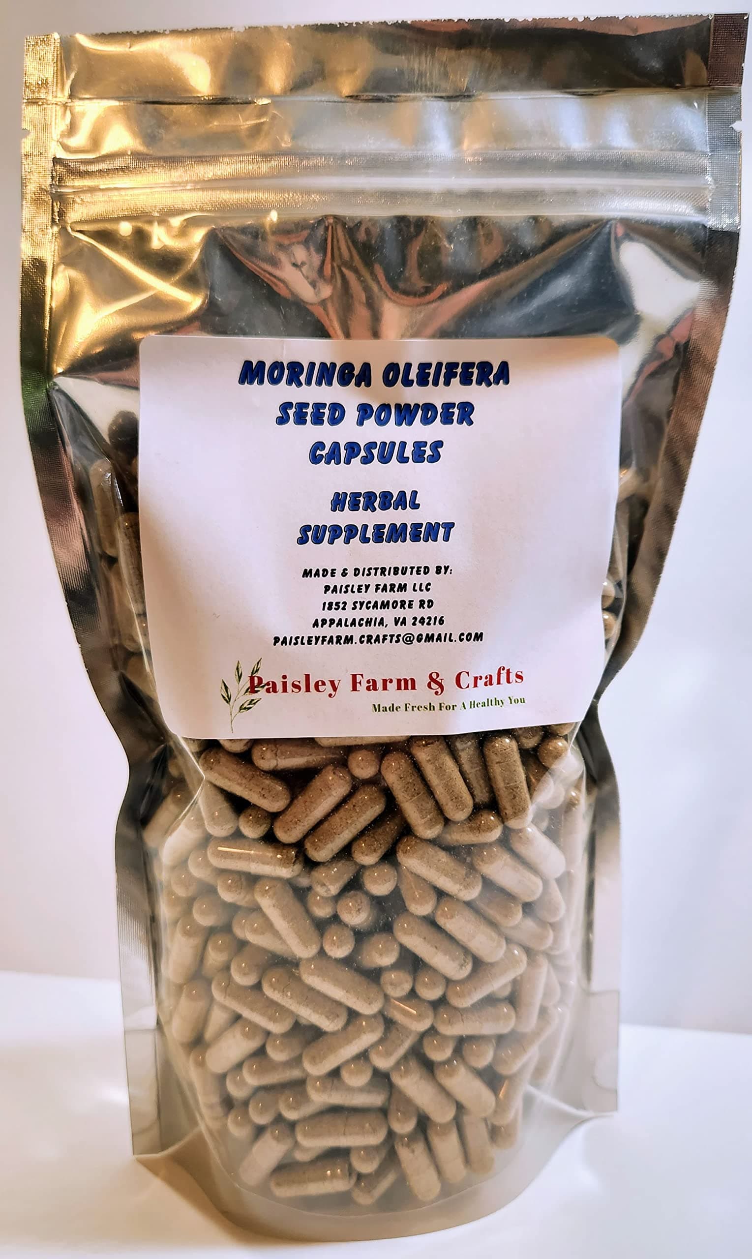 Paisley Farm and Crafts Moringa Oleifera Leaf Capsules Non GMO - Herbal Supplement - 100% Pure Leaf Powder! (600) - Made Fresh On Demand!